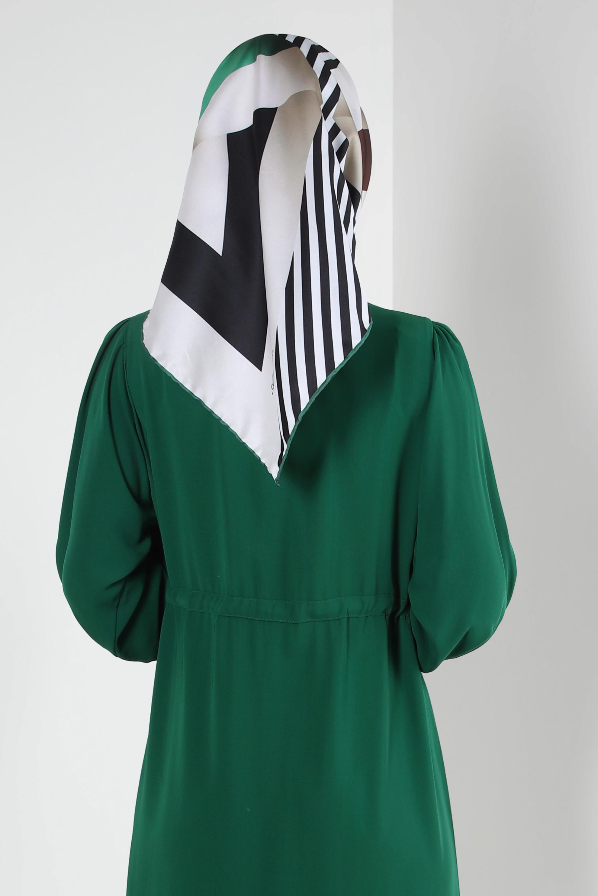 Tesettür giyim YEŞİL ALVİNA ŞERİT DETAYLI EŞARP 8246 