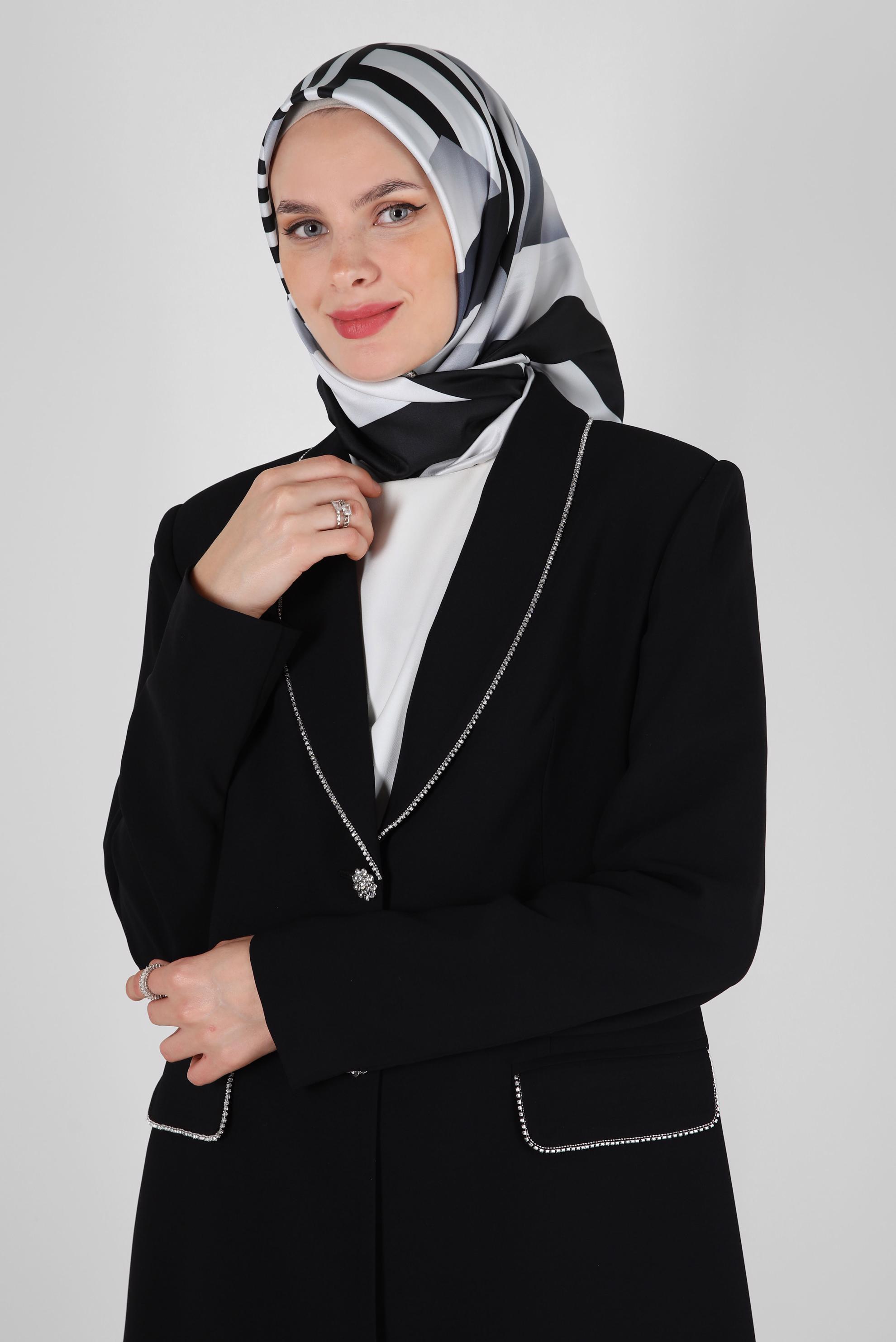 Tesettür giyim SİYAH ALVİNA ŞERİT DETAYLI EŞARP 8246 