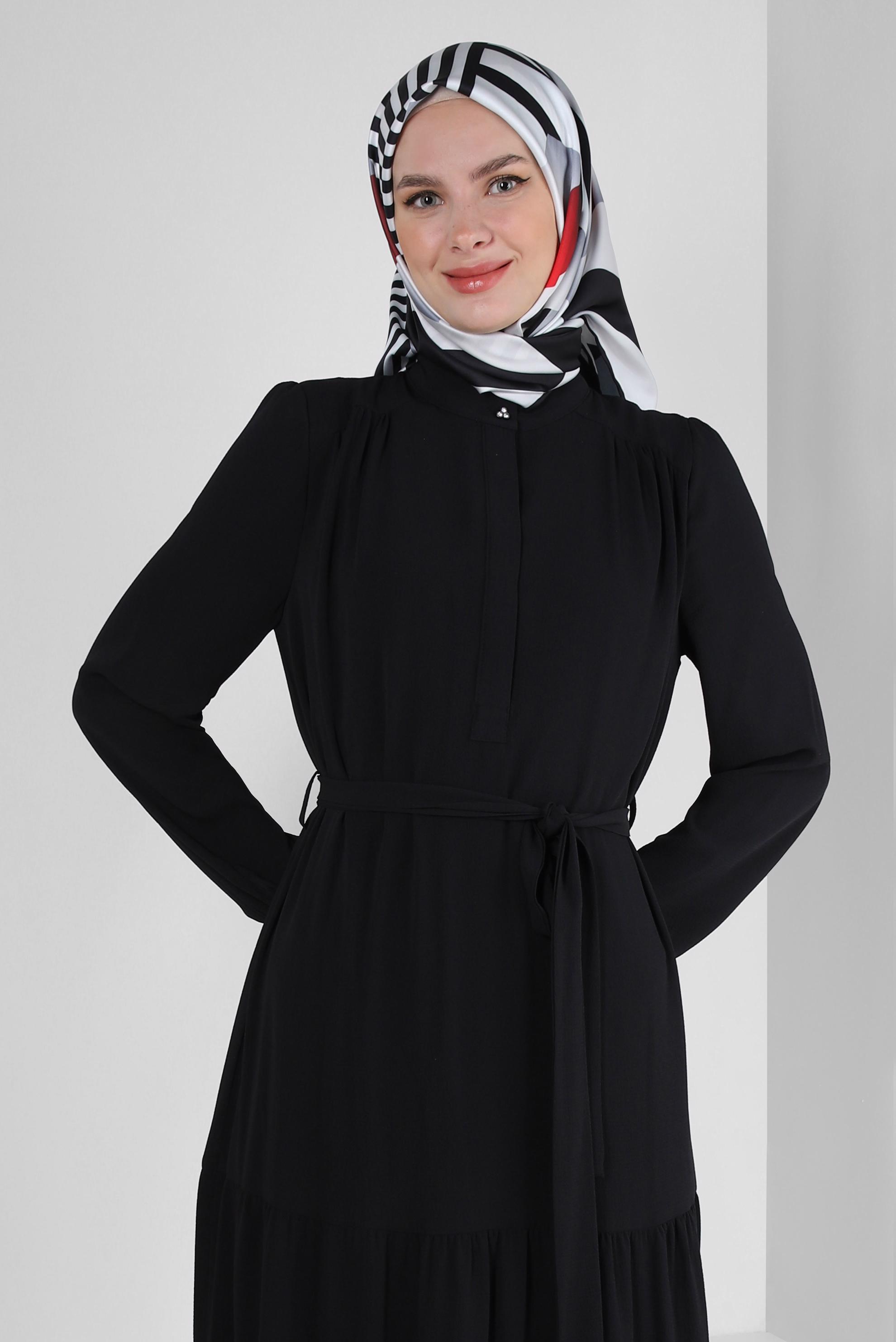 Tesettür giyim SİYAH ALVİNA ŞERİT DETAYLI EŞARP 8246 