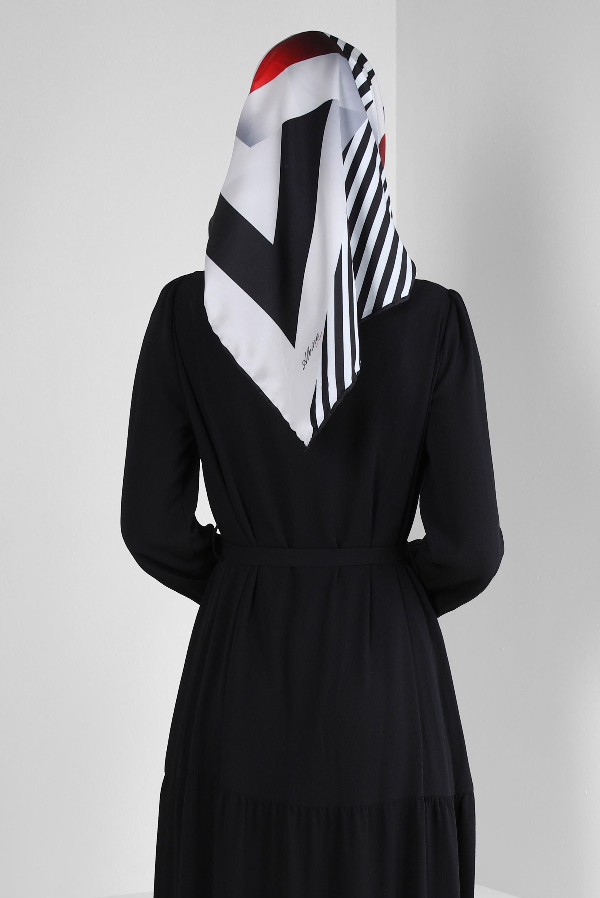 Tesettür giyim SİYAH ALVİNA ŞERİT DETAYLI EŞARP 8246 