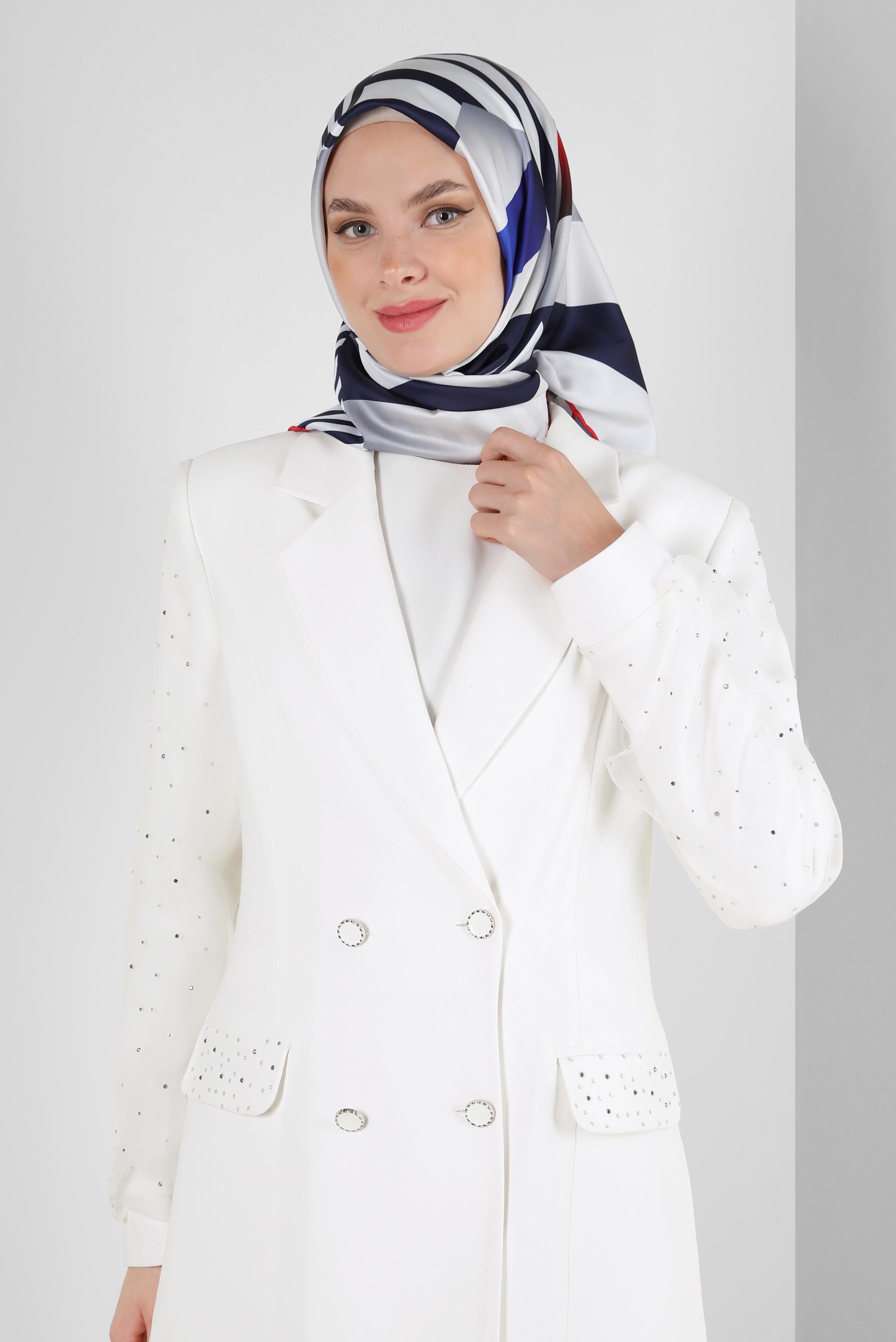 Tesettür giyim LACİVERT ALVİNA ŞERİT DETAYLI EŞARP 8246 