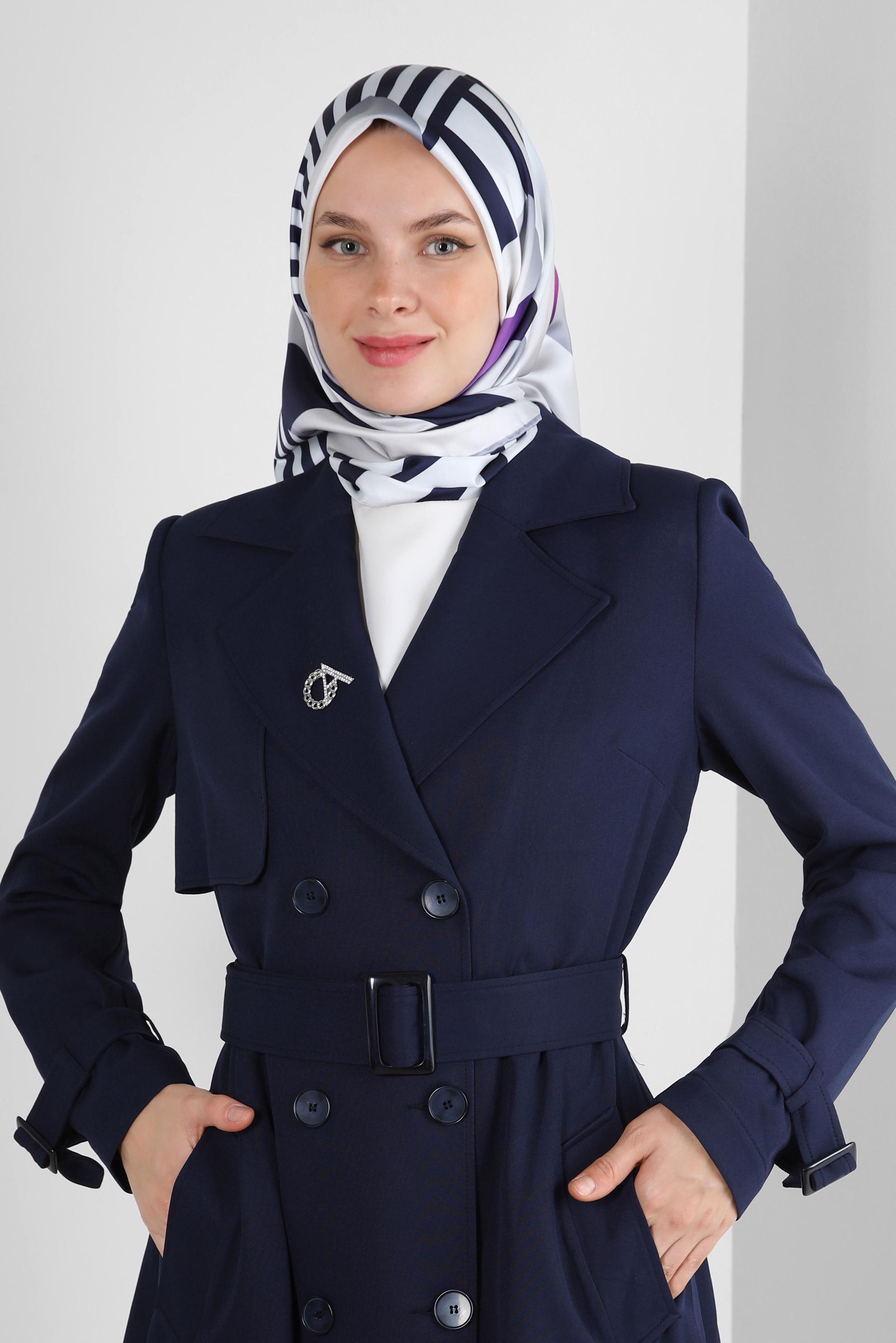 Tesettür giyim LACİVERT ALVİNA ŞERİT DETAYLI EŞARP 8246 