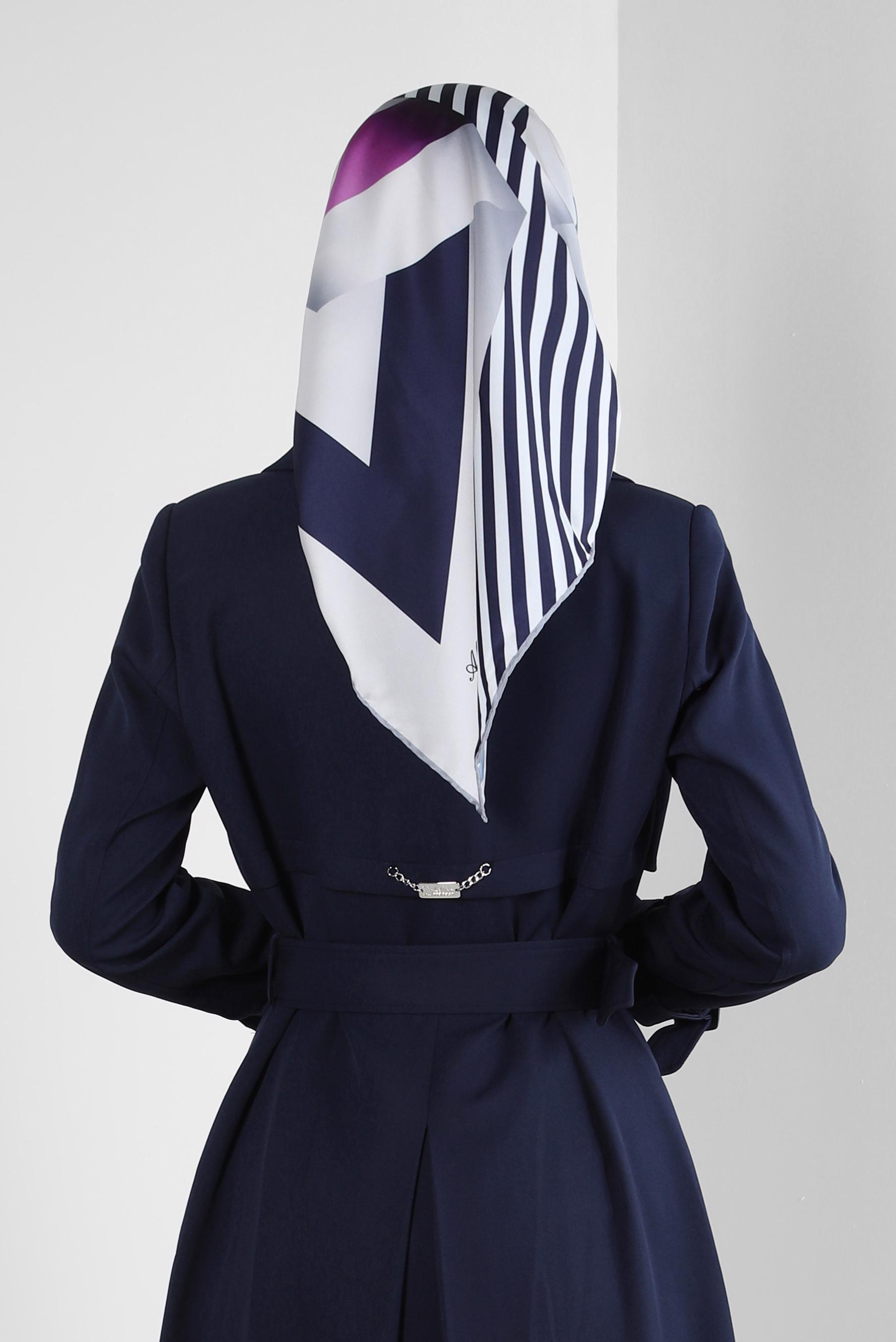 Tesettür giyim LACİVERT ALVİNA ŞERİT DETAYLI EŞARP 8246 