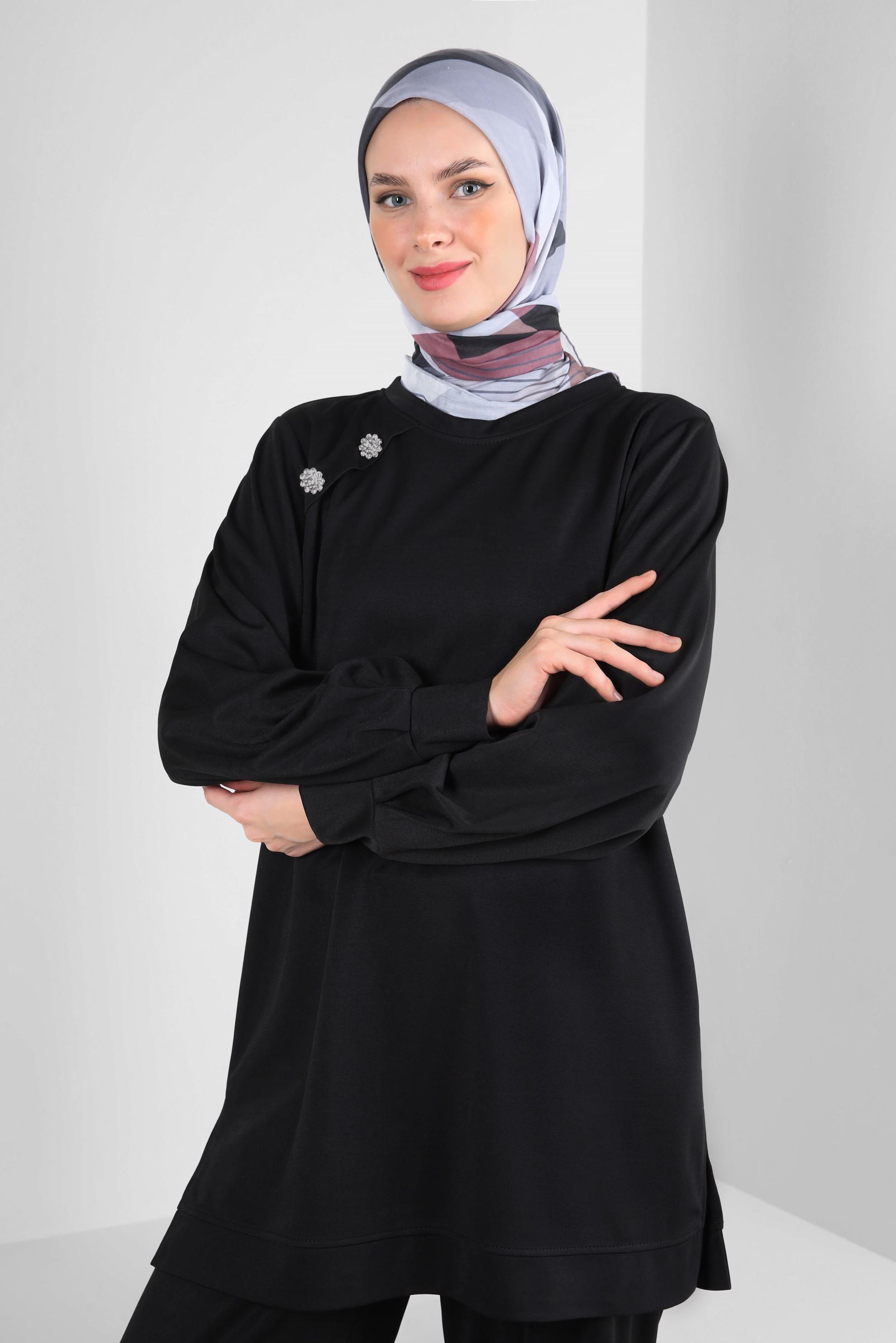 Tesettür giyim GRİ ALVİNA GEOMETRİK DESENLİ EŞARP 8247 