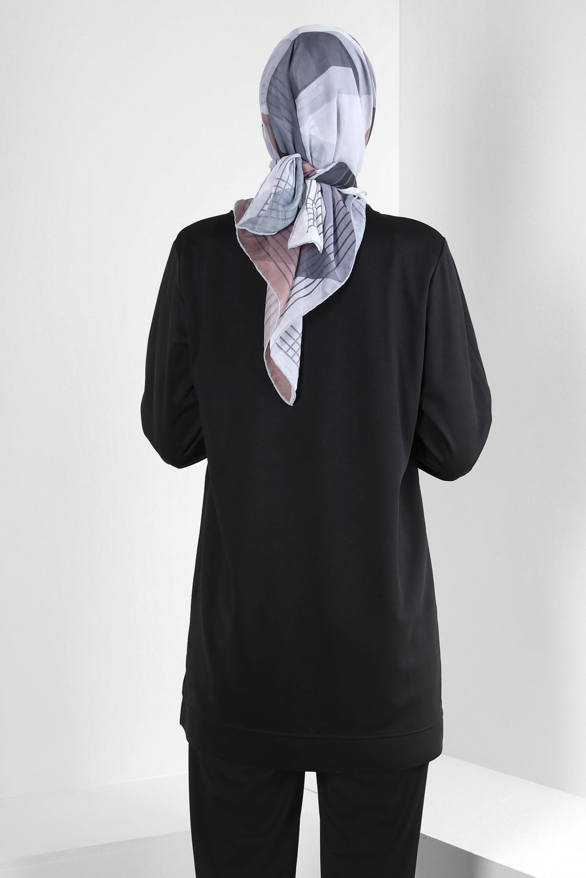 Tesettür giyim GRİ ALVİNA GEOMETRİK DESENLİ EŞARP 8247 