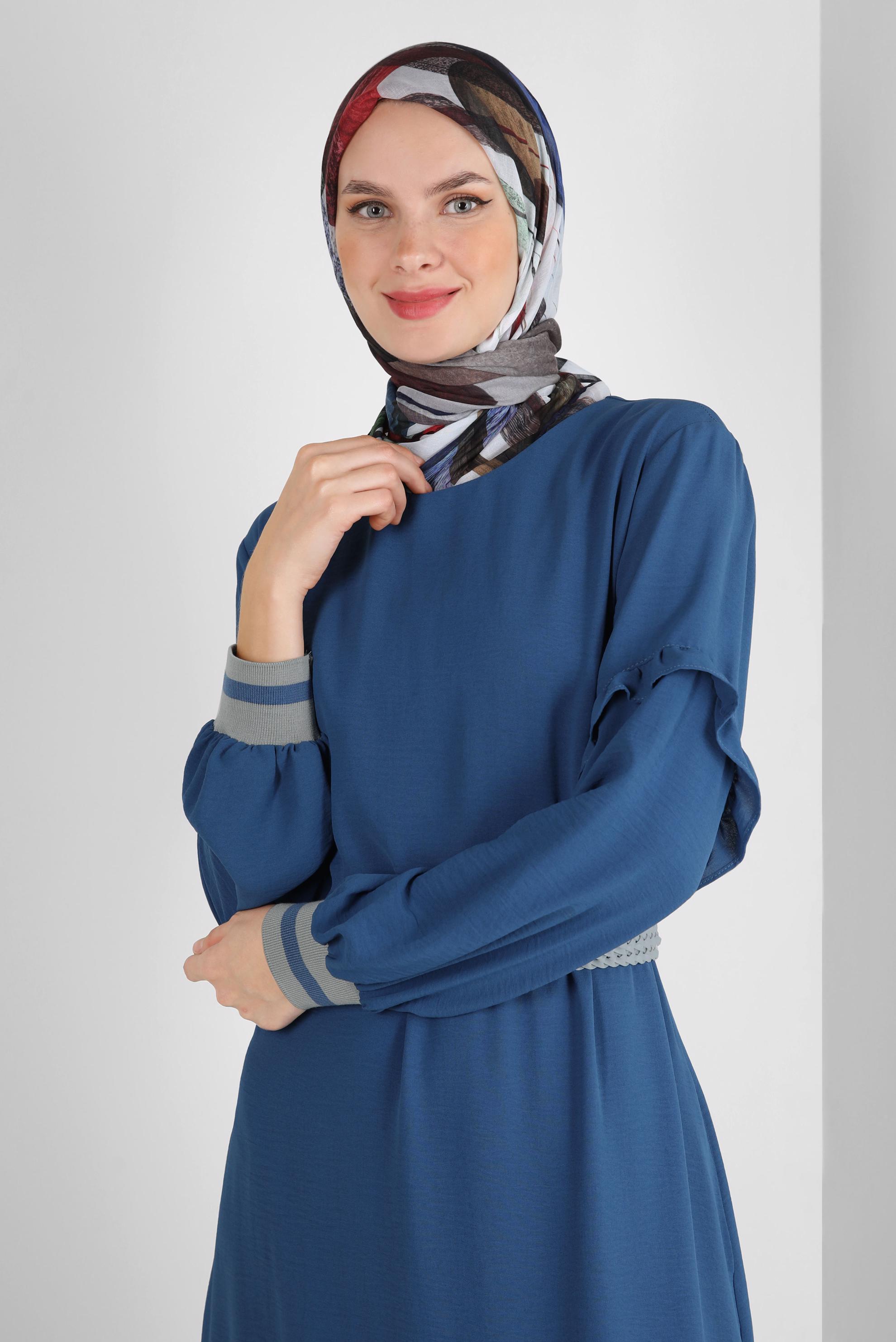 Tesettür giyim MAVİ ALVİNA GEOMETRİK DESENLİ EŞARP 8247 