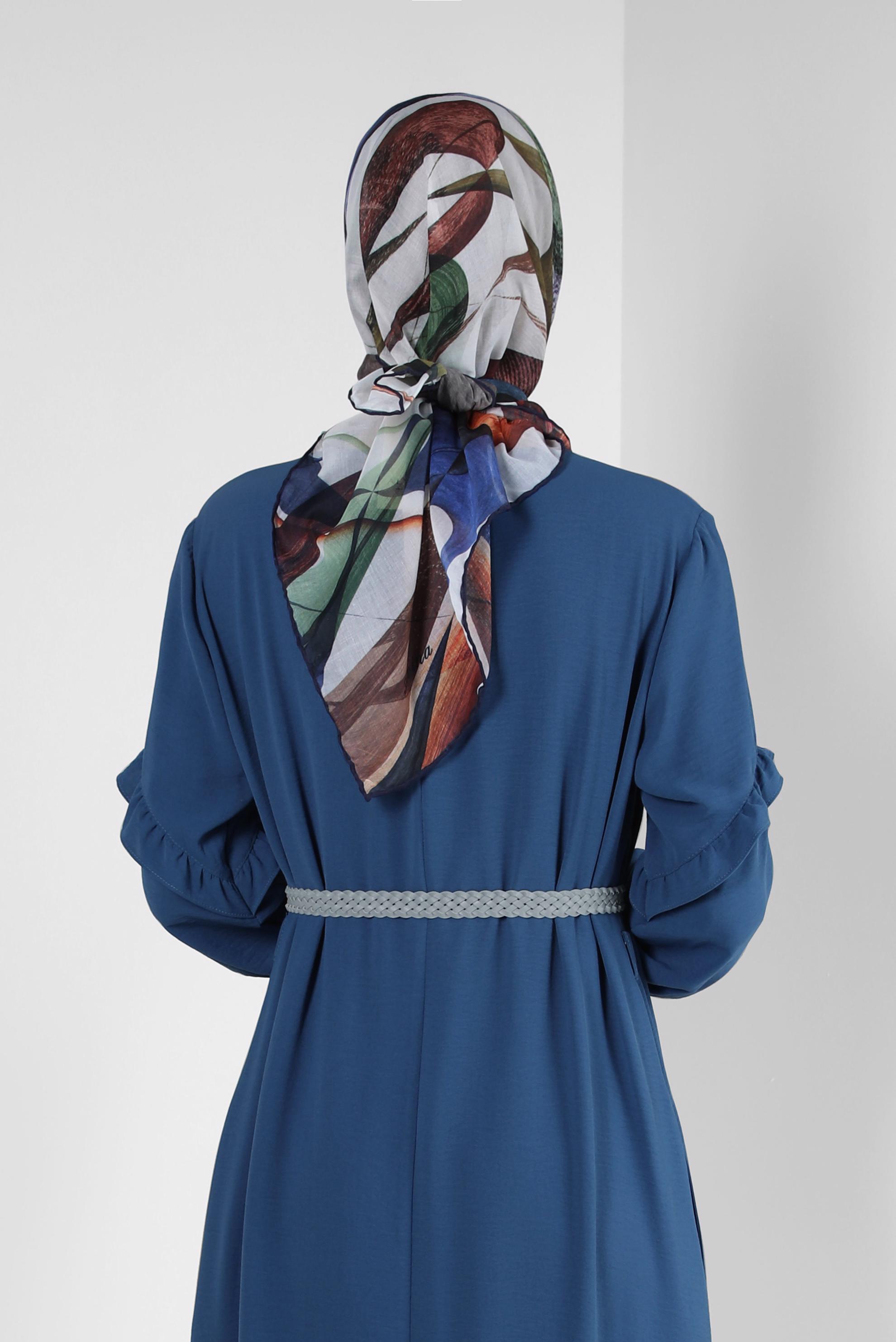 Tesettür giyim MAVİ ALVİNA GEOMETRİK DESENLİ EŞARP 8247 