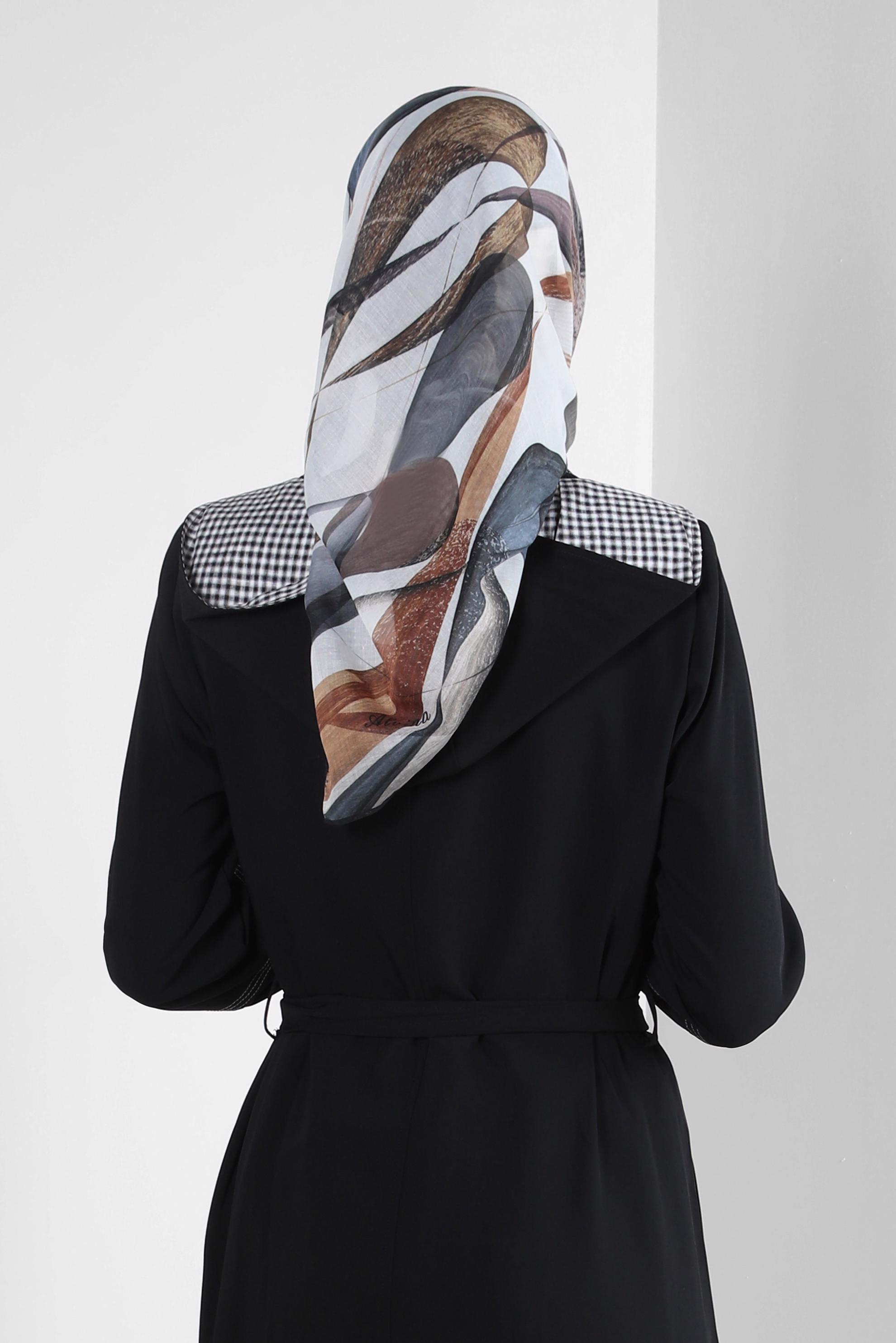 Tesettür giyim SİYAH ALVİNA DESENLİ EŞARP 8248 