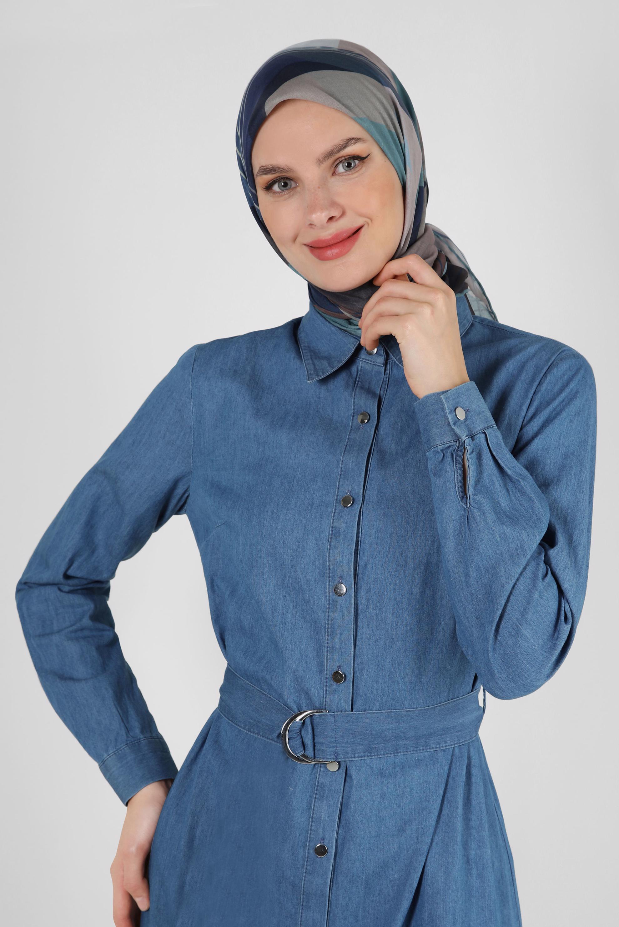 Tesettür giyim LACİVERT ALVİNA DESENLİ EŞARP 8248 