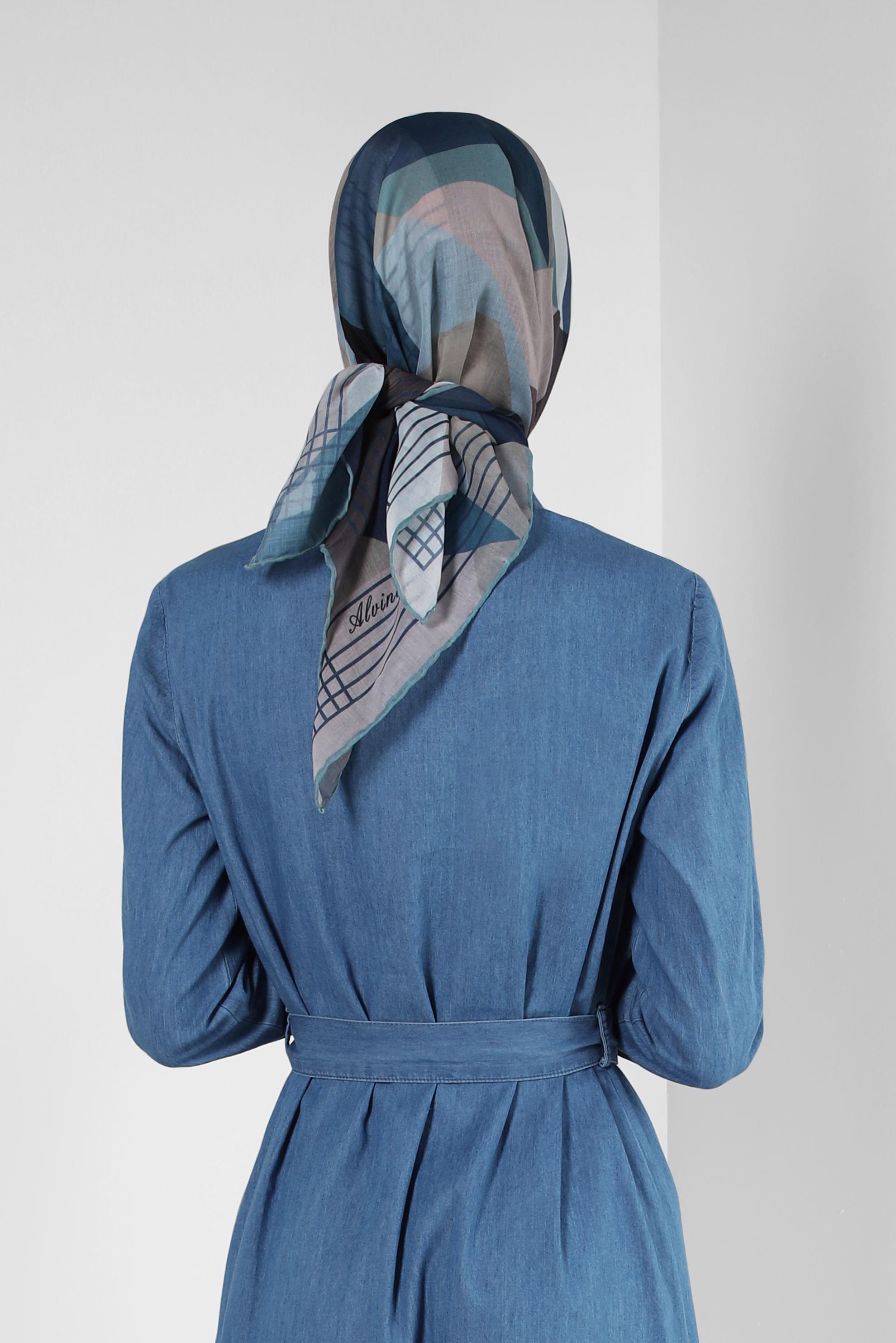 Tesettür giyim LACİVERT ALVİNA DESENLİ EŞARP 8248 