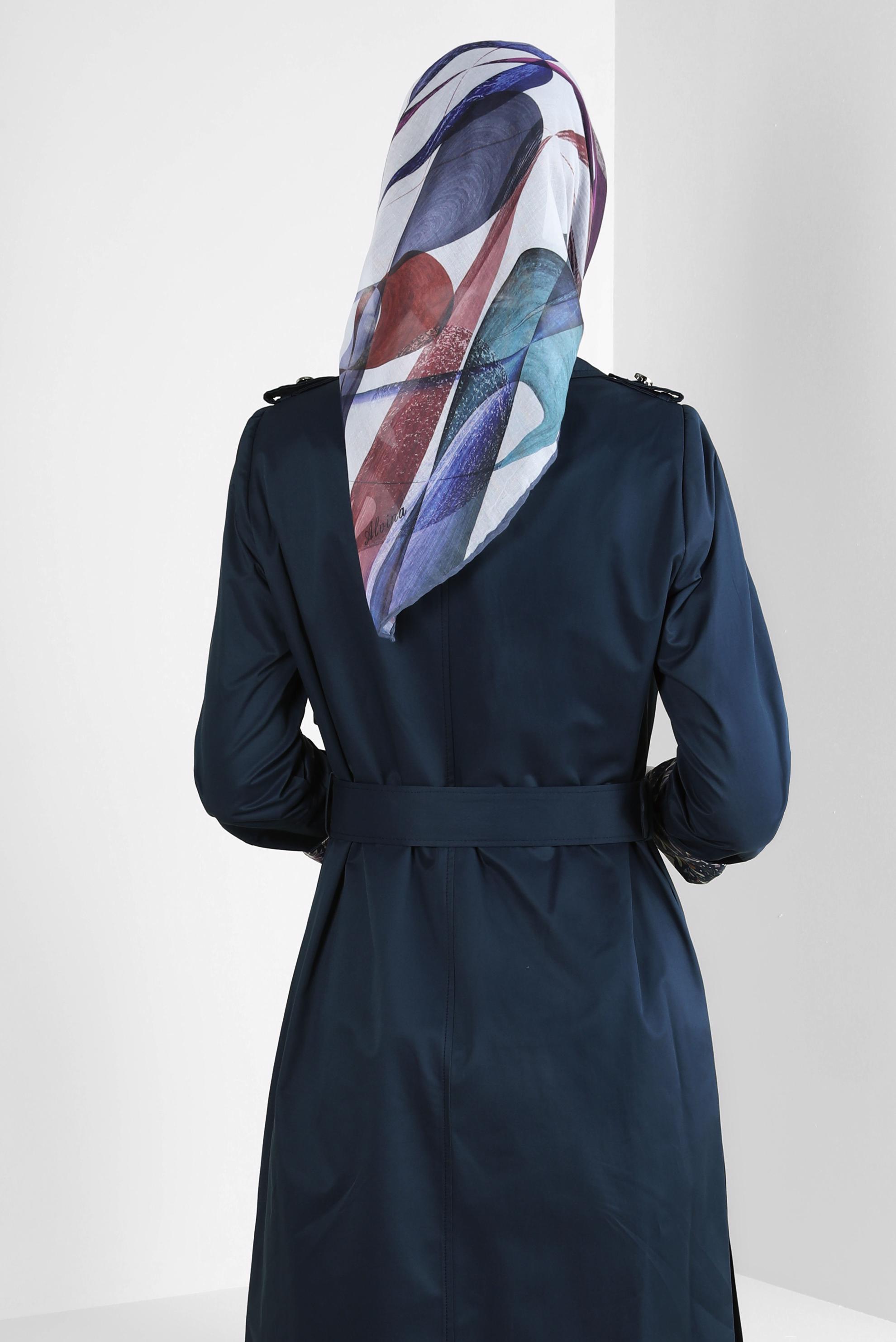 Tesettür giyim LACİVERT ALVİNA DESENLİ EŞARP 8248 