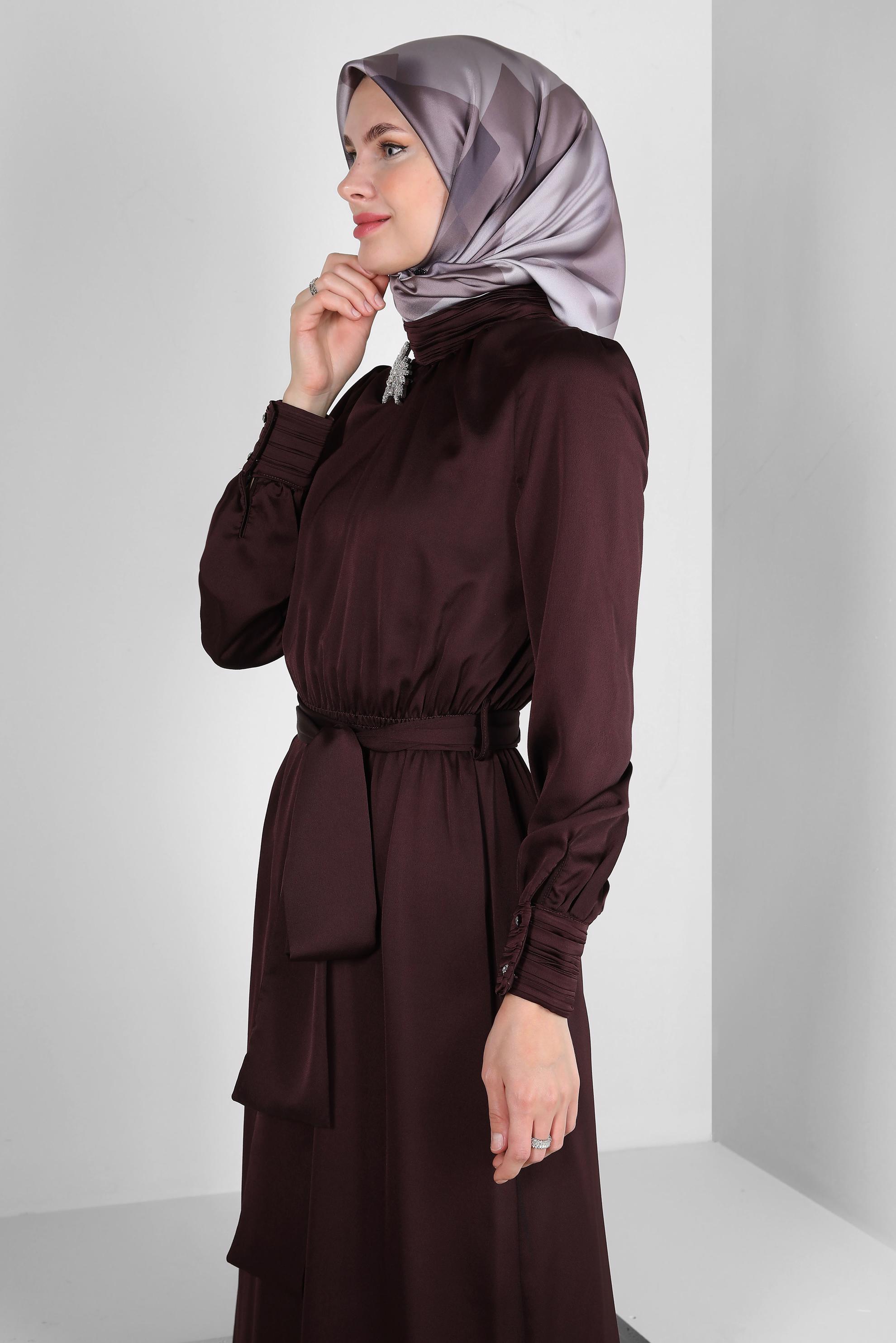 Tesettür giyim KAHVE ALVİNA GEOMETRİK DESENLİ EŞARP 8250