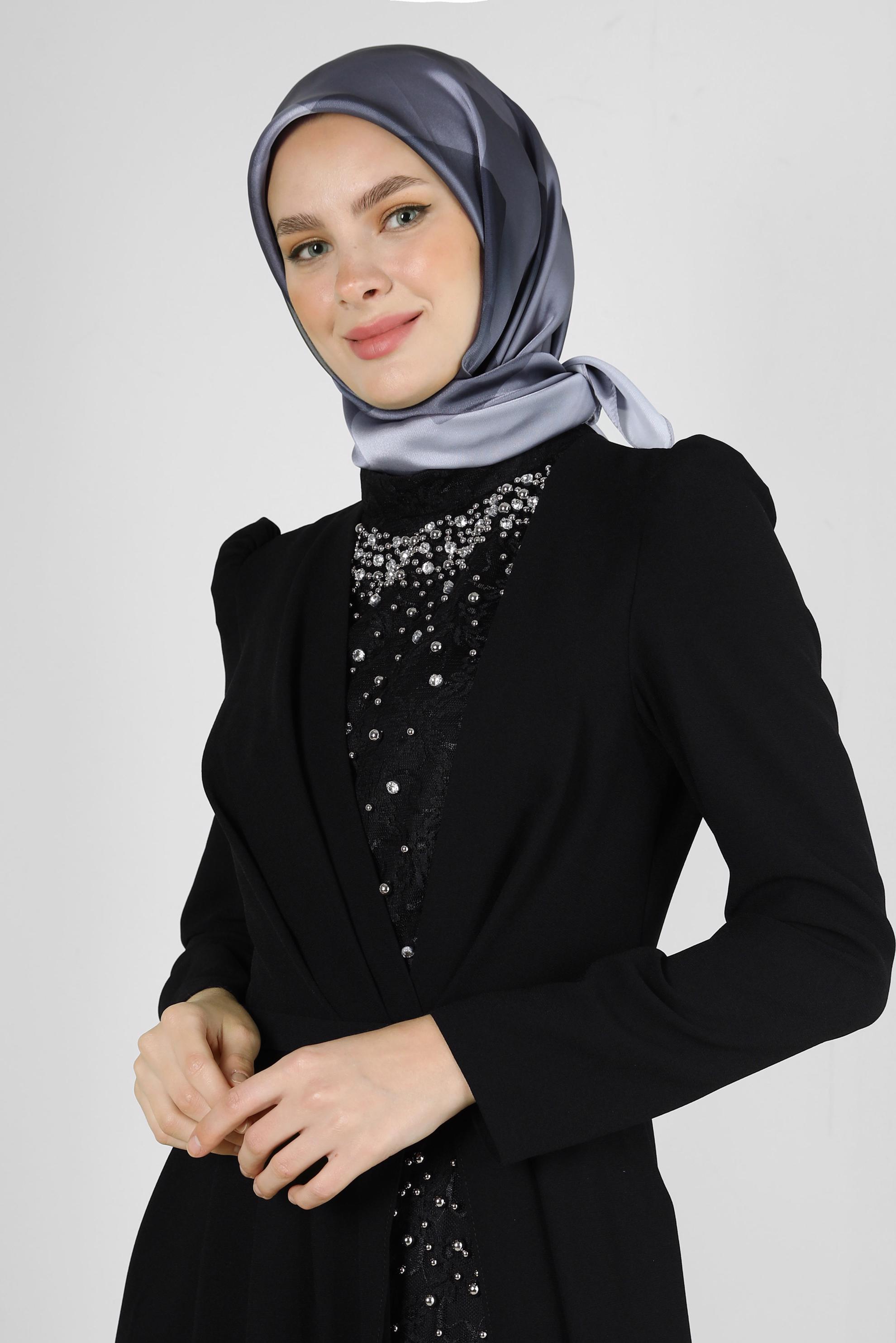 Tesettür giyim GRİ ALVİNA GEOMETRİK DESENLİ EŞARP 8250