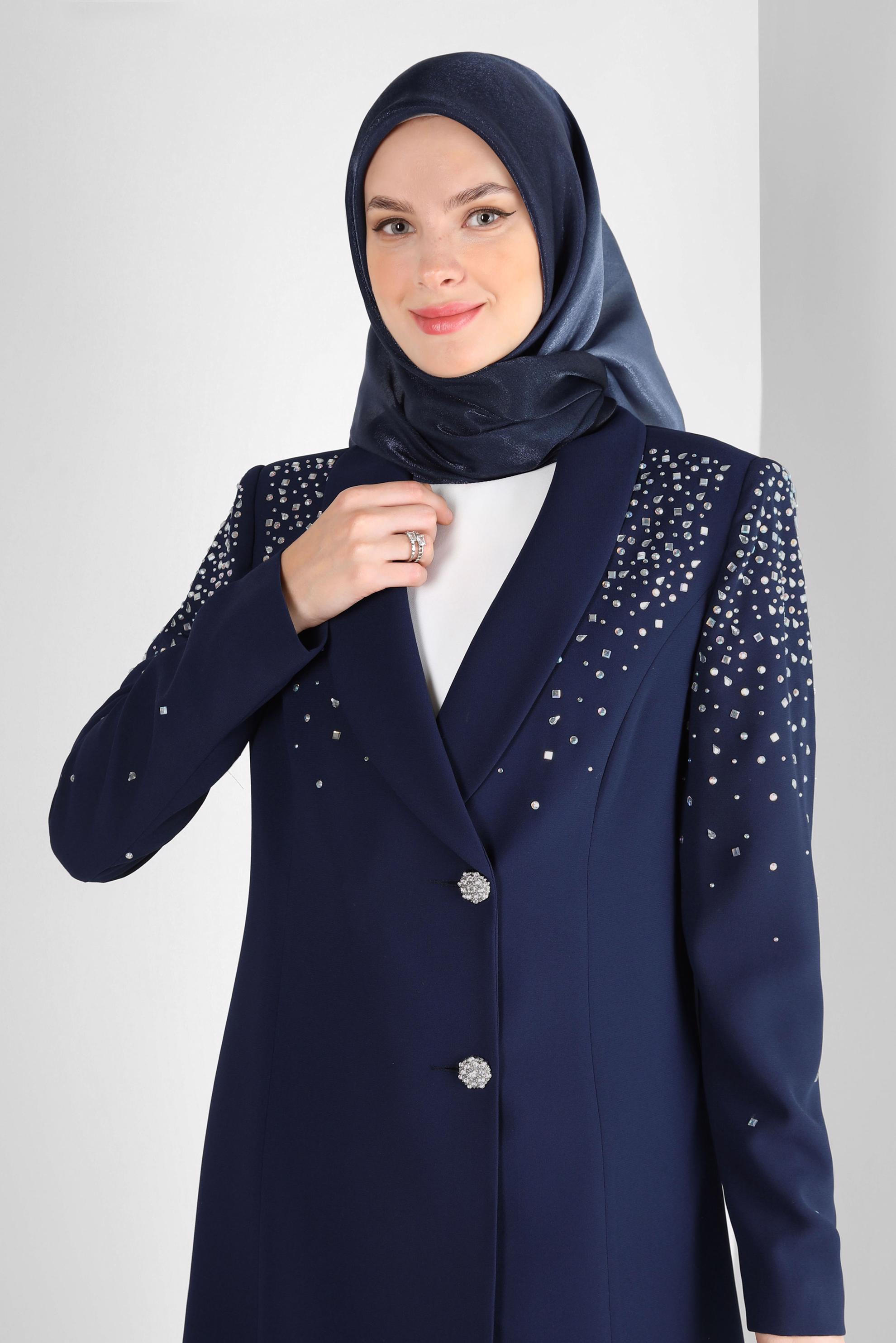 Tesettür giyim LACİVERT ALVİNA DEGRADE KEHRİBAR EŞARP 8252 