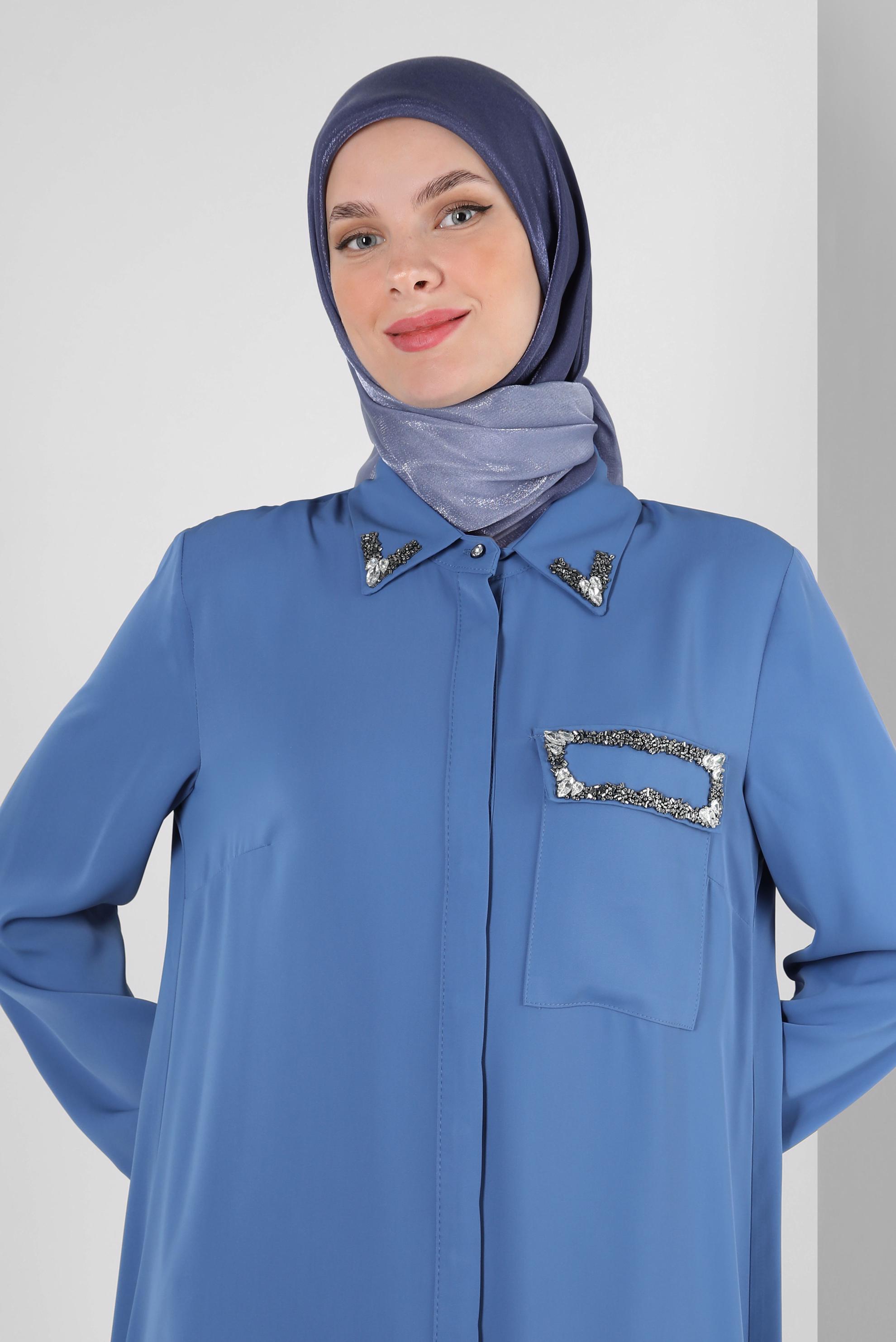 Tesettür giyim LACİVERT ALVİNA DEGRADE KEHRİBAR EŞARP 8252 