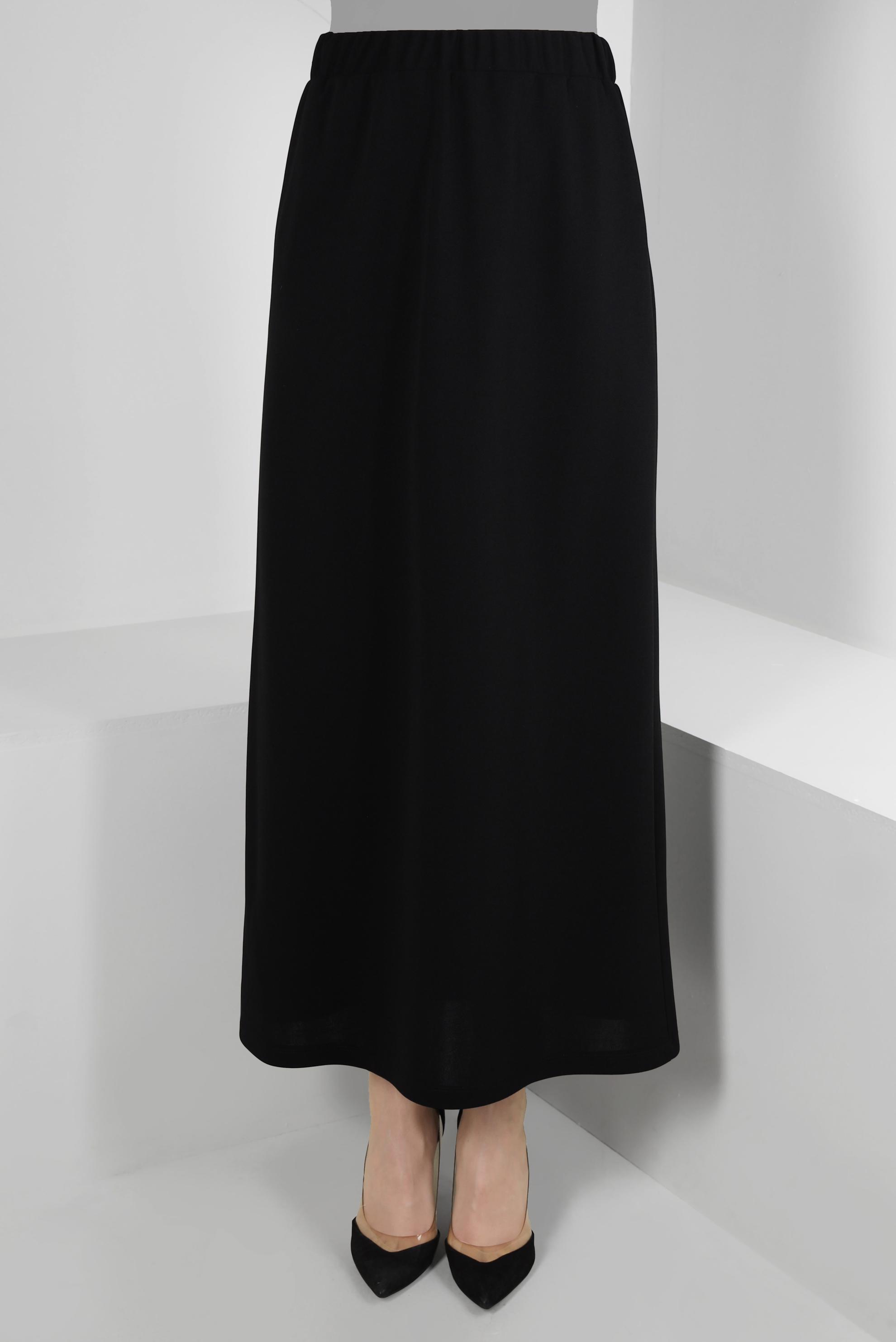 Tesettür giyim SİYAH BELİ LASTİKLİ DÜZ KESİM ETEK 60400