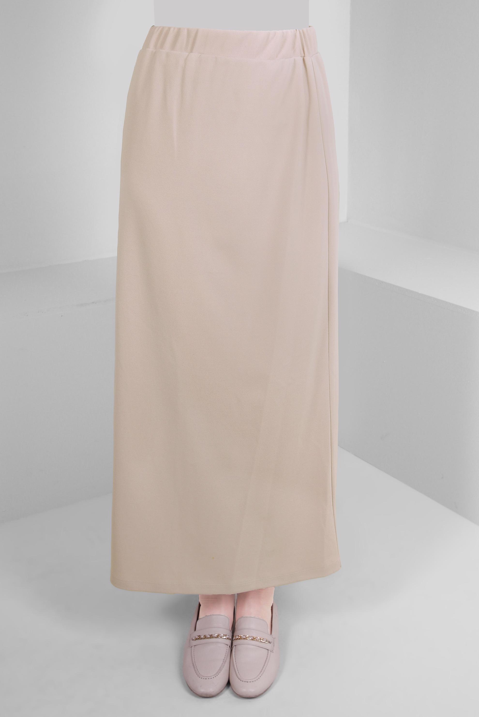 Tesettür giyim BEJ BELİ LASTİKLİ DÜZ KESİM ETEK 60400