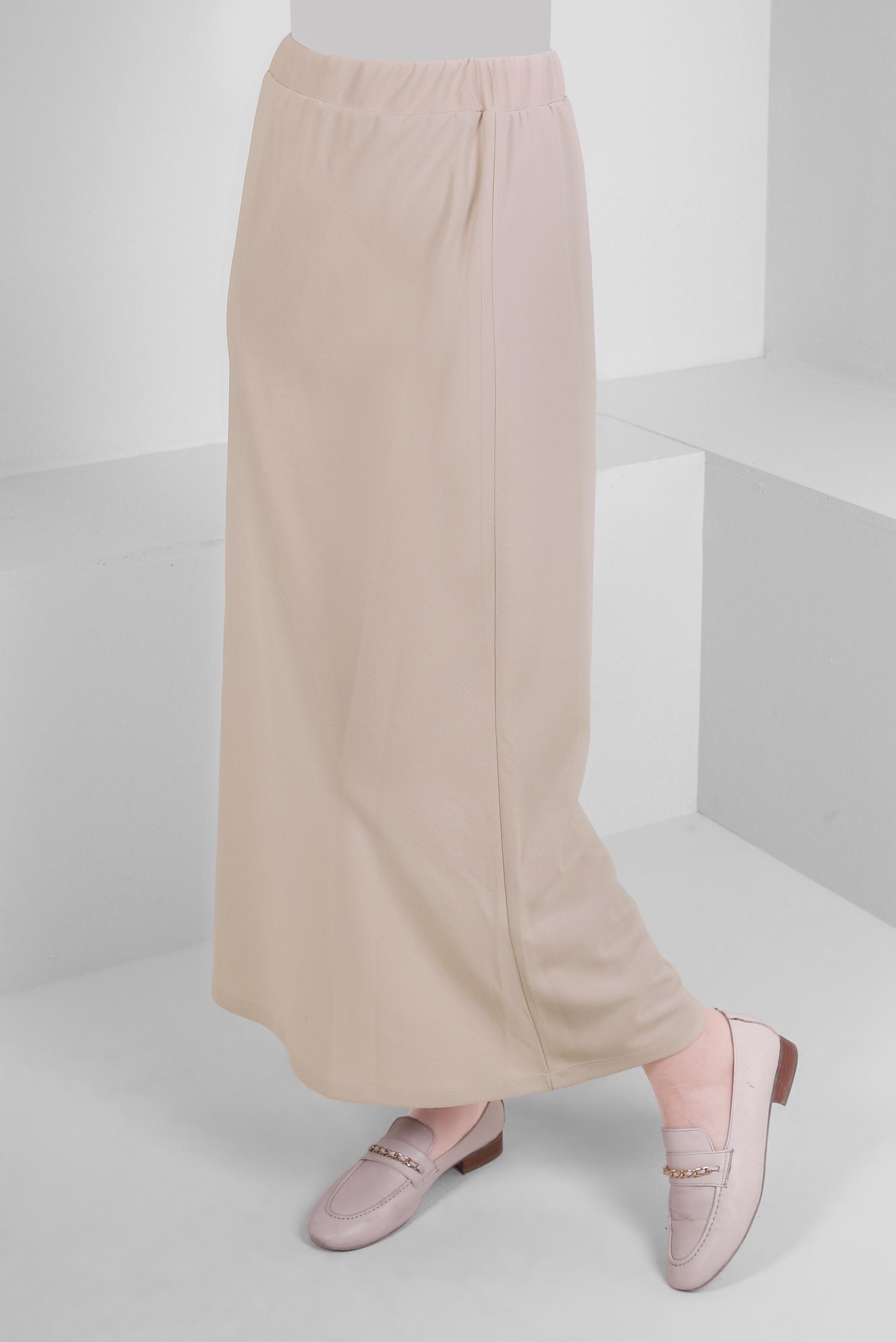 Tesettür giyim BEJ BELİ LASTİKLİ DÜZ KESİM ETEK 60400