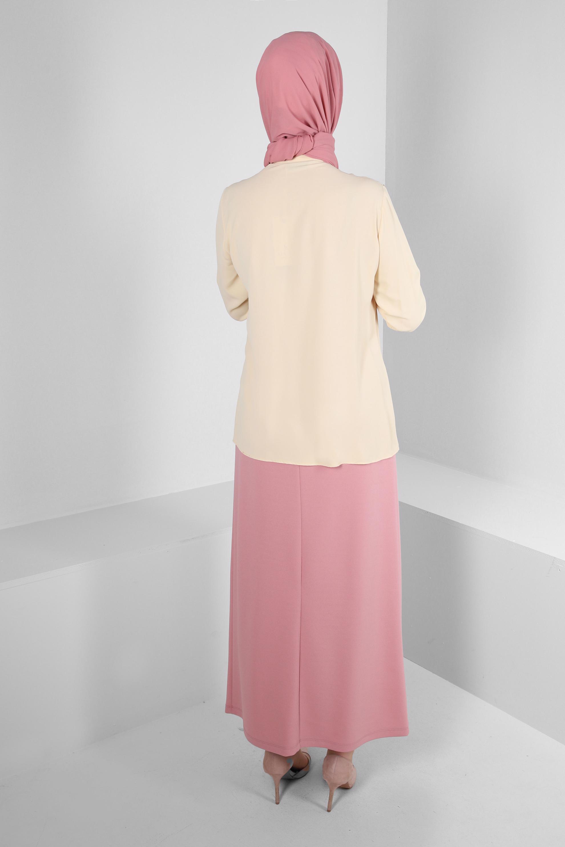 Tesettür giyim PUDRA BELİ LASTİKLİ DÜZ KESİM ETEK 60400