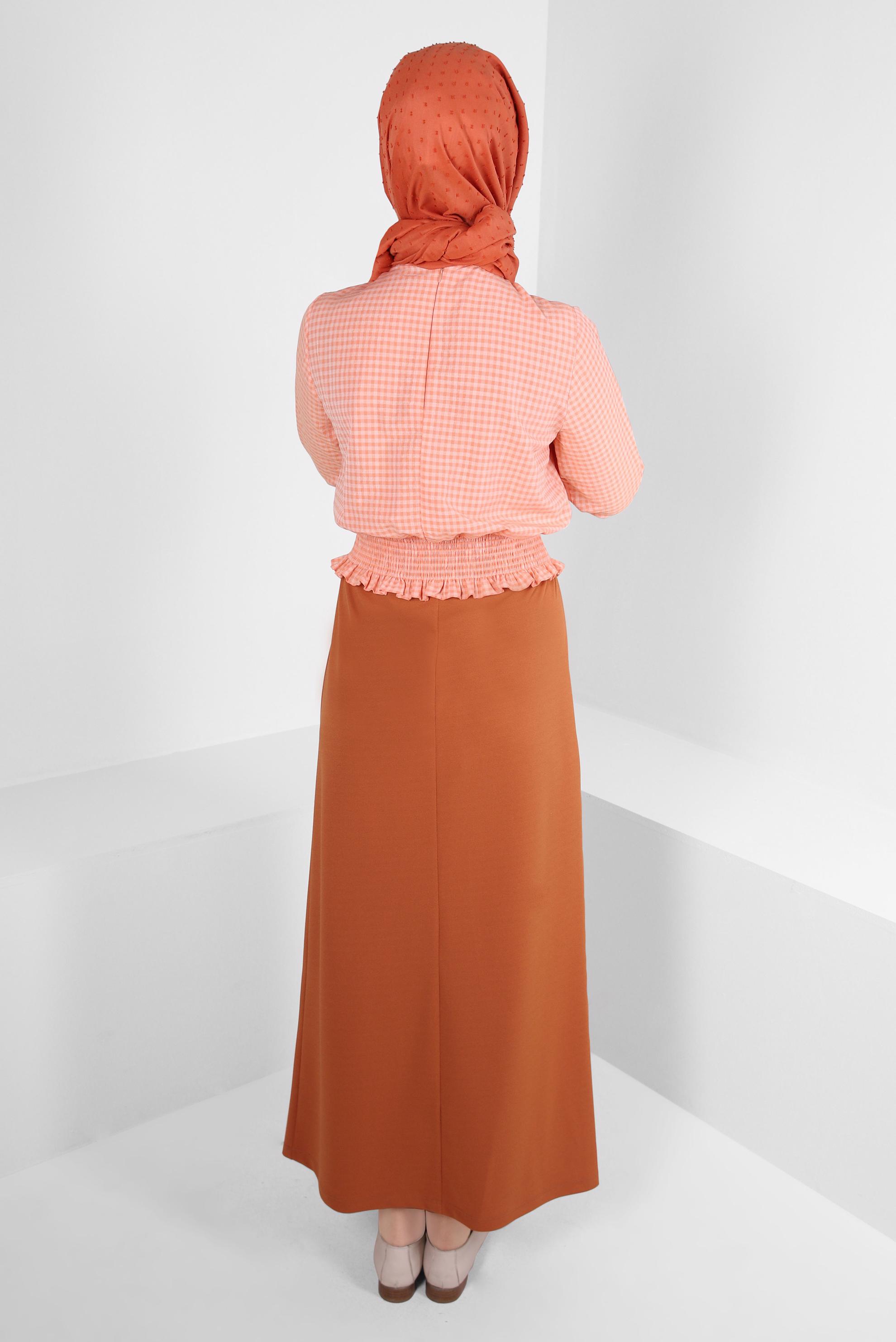 Tesettür giyim KAHVE BELİ LASTİKLİ DÜZ KESİM ETEK 60400