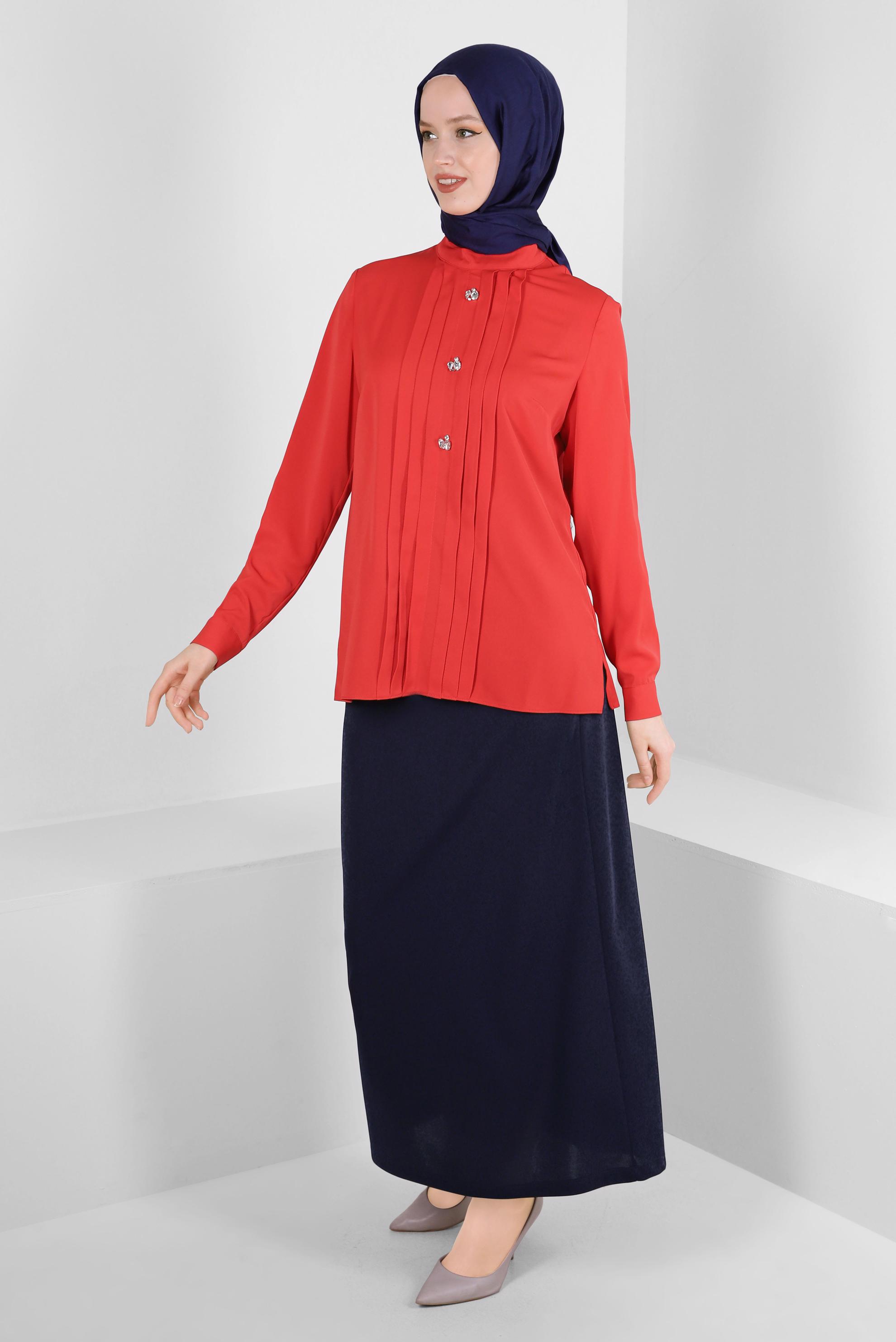 Tesettür giyim LACİVERT BELİ LASTİKLİ DÜZ KESİM ETEK 60400