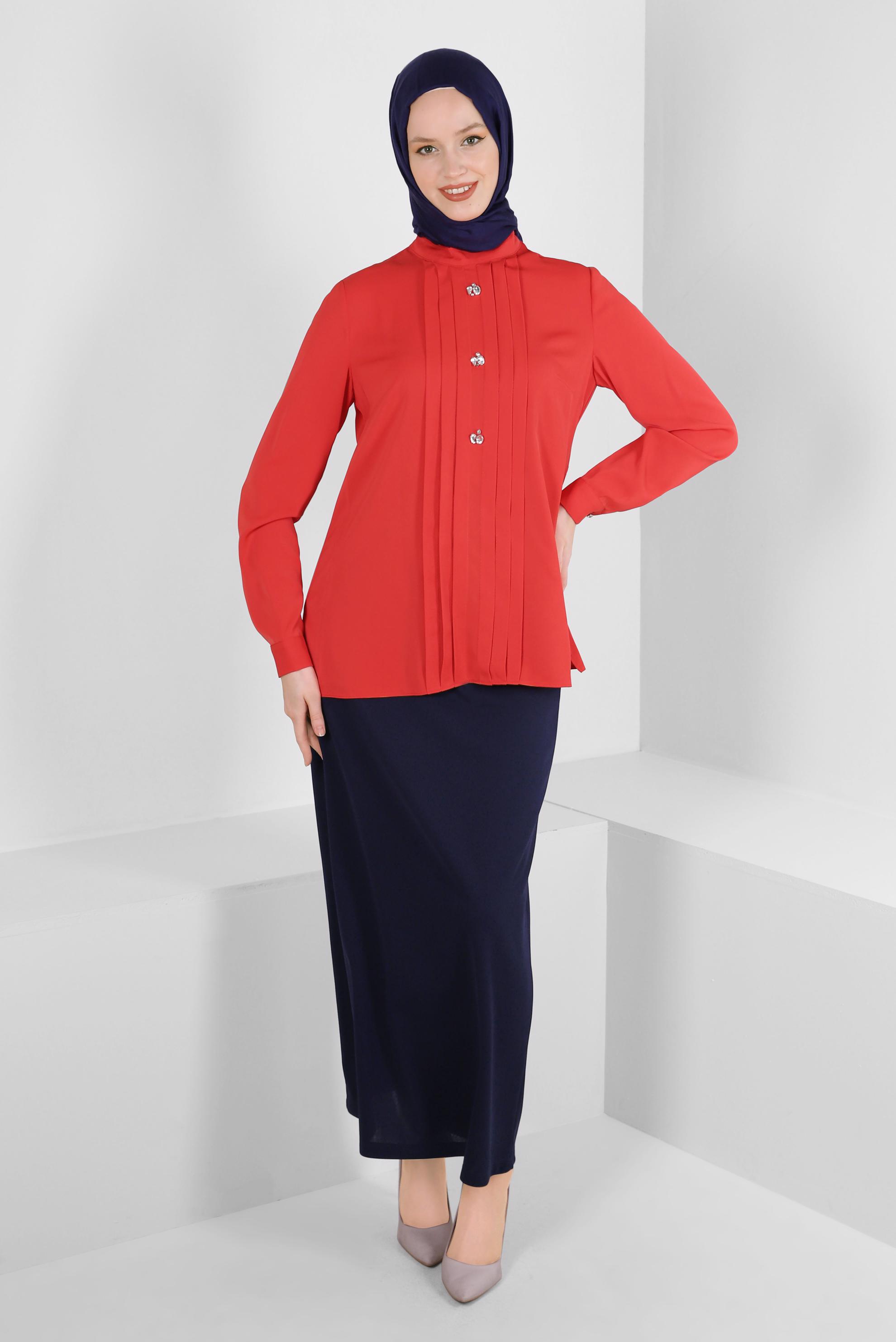 Tesettür giyim LACİVERT BELİ LASTİKLİ DÜZ KESİM ETEK 60400