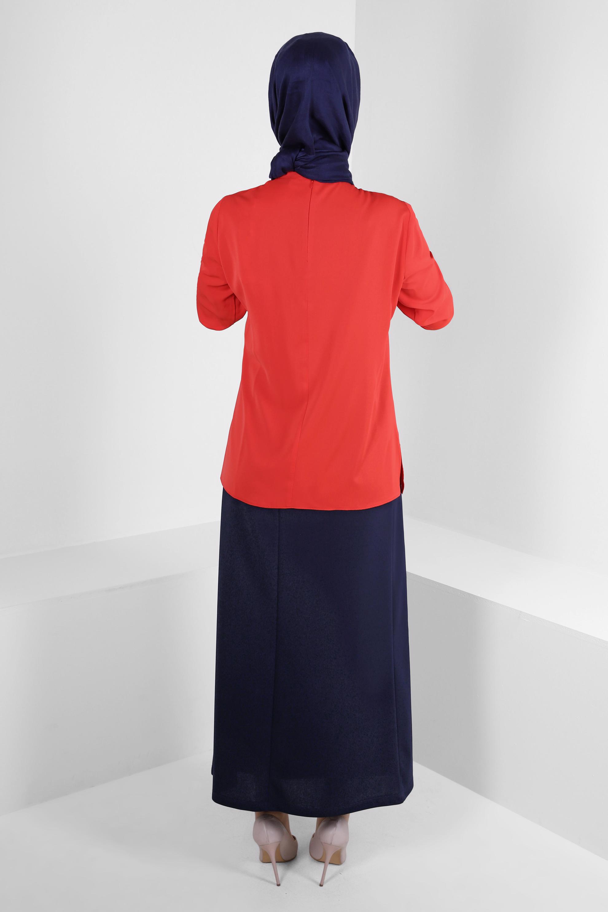 Tesettür giyim LACİVERT BELİ LASTİKLİ DÜZ KESİM ETEK 60400