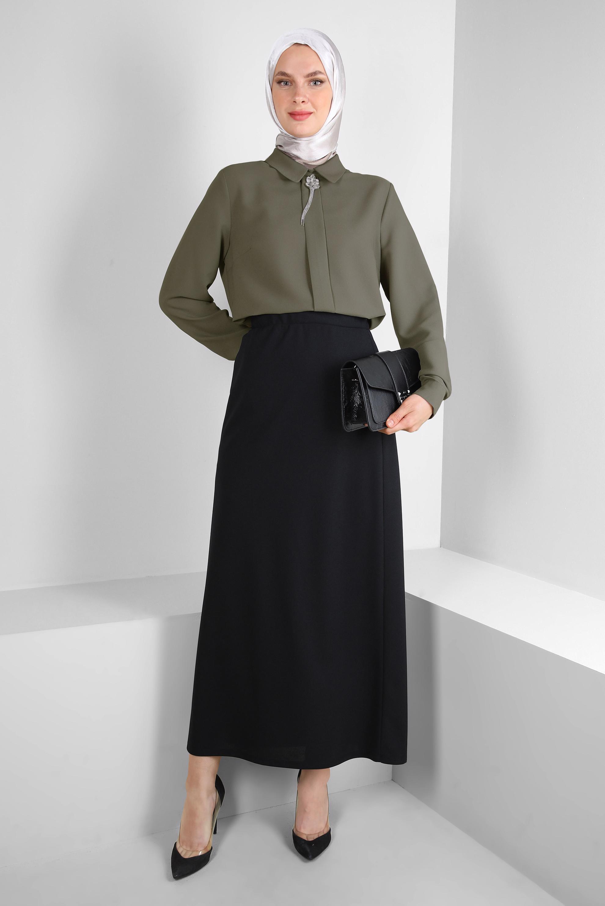 Tesettür giyim SİYAH BELİ LASTİKLİ DÜZ KESİM ETEK 60401