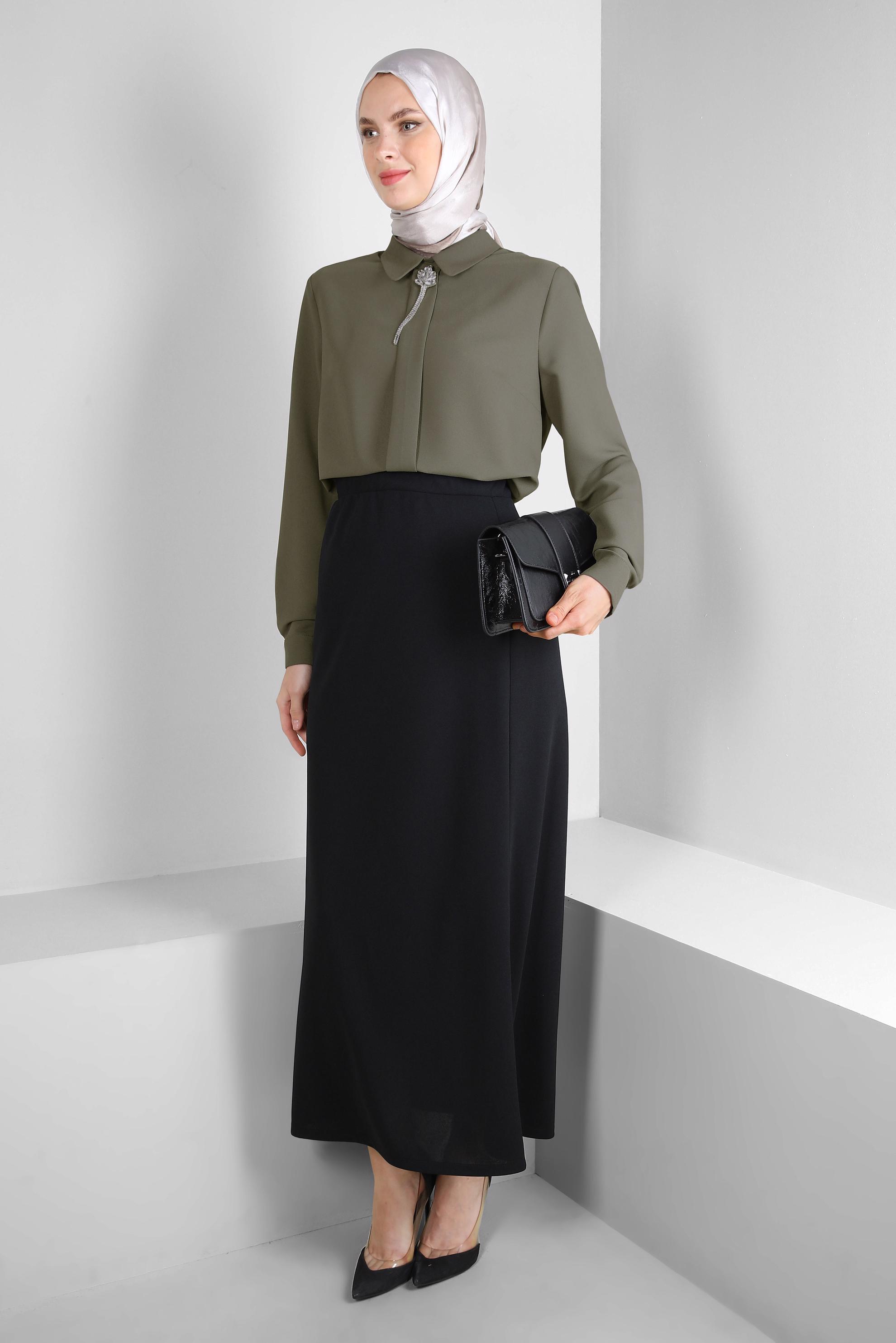 Tesettür giyim SİYAH BELİ LASTİKLİ DÜZ KESİM ETEK 60401