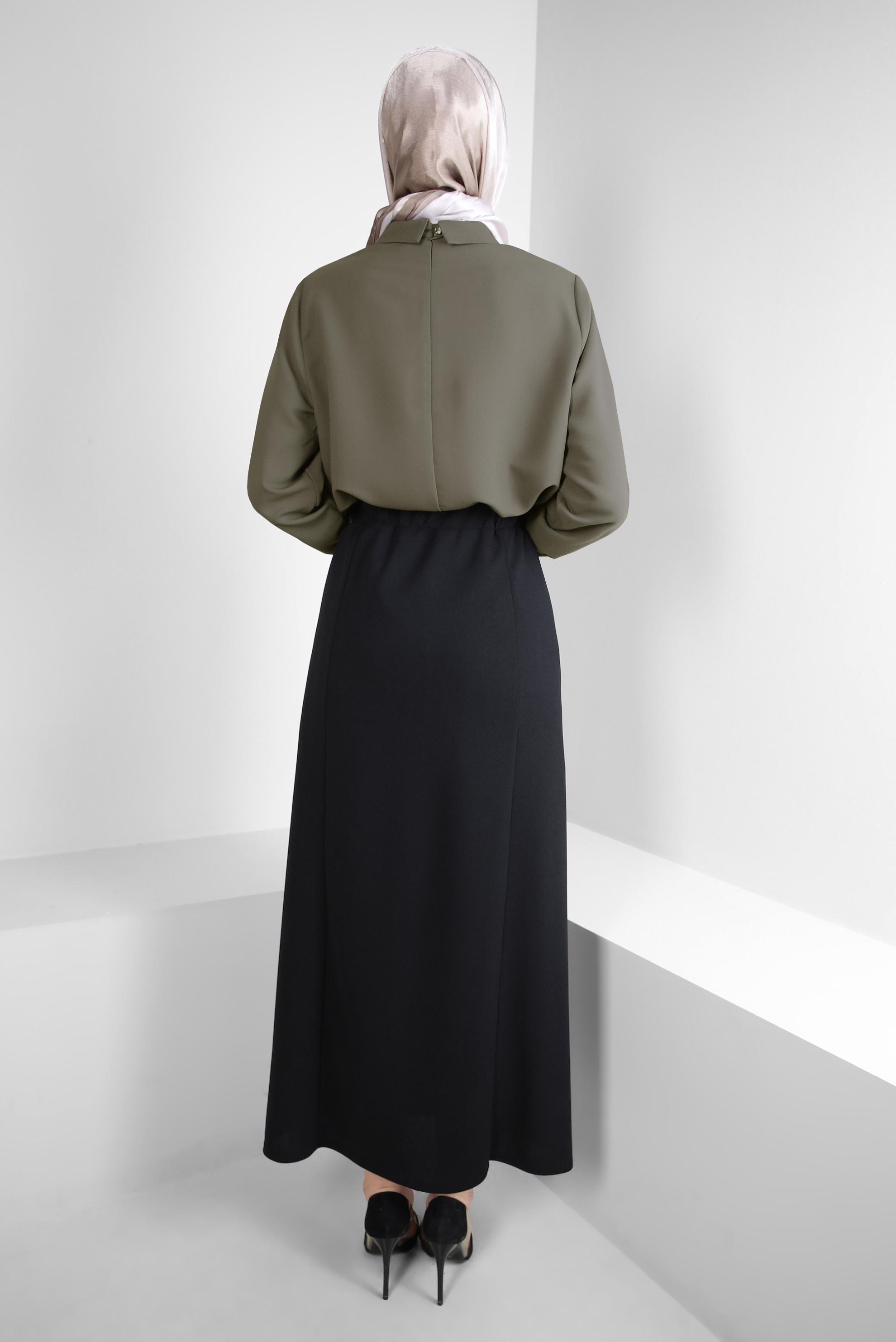 Tesettür giyim SİYAH BELİ LASTİKLİ DÜZ KESİM ETEK 60401