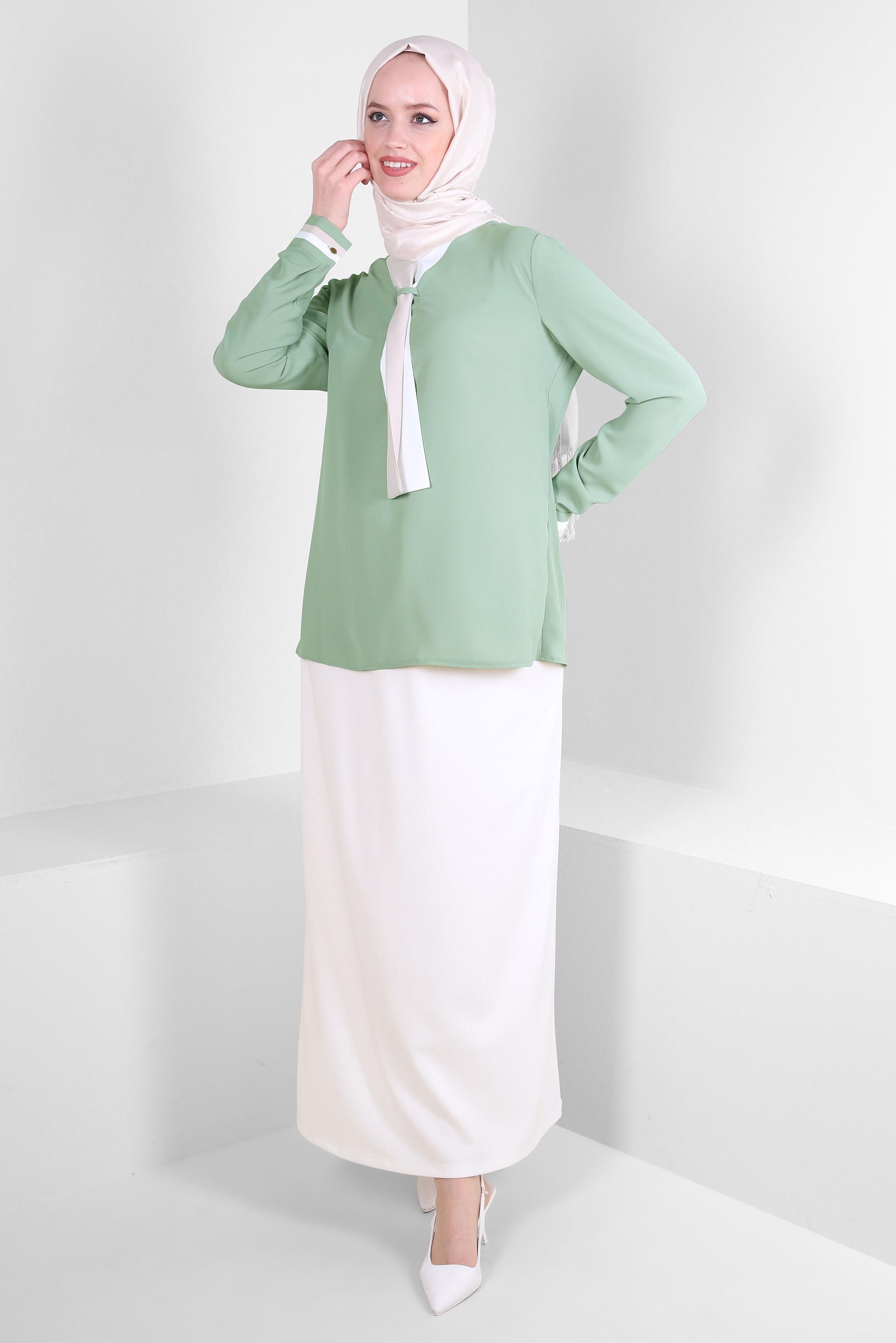 Tesettür giyim BEYAZ BELİ LASTİKLİ DÜZ KESİM ETEK 60401