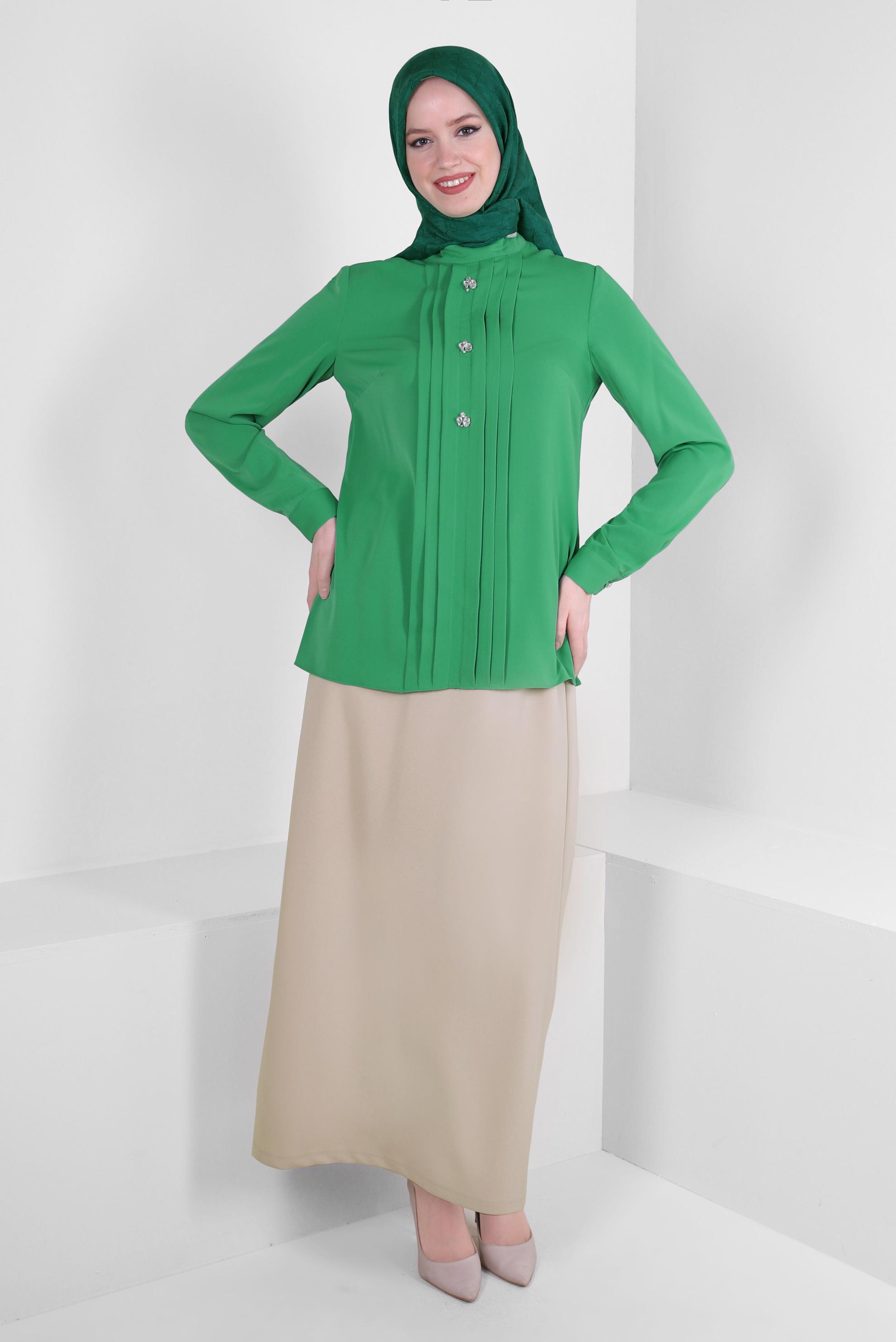 Tesettür giyim BEJ BELİ LASTİKLİ DÜZ KESİM ETEK 60401