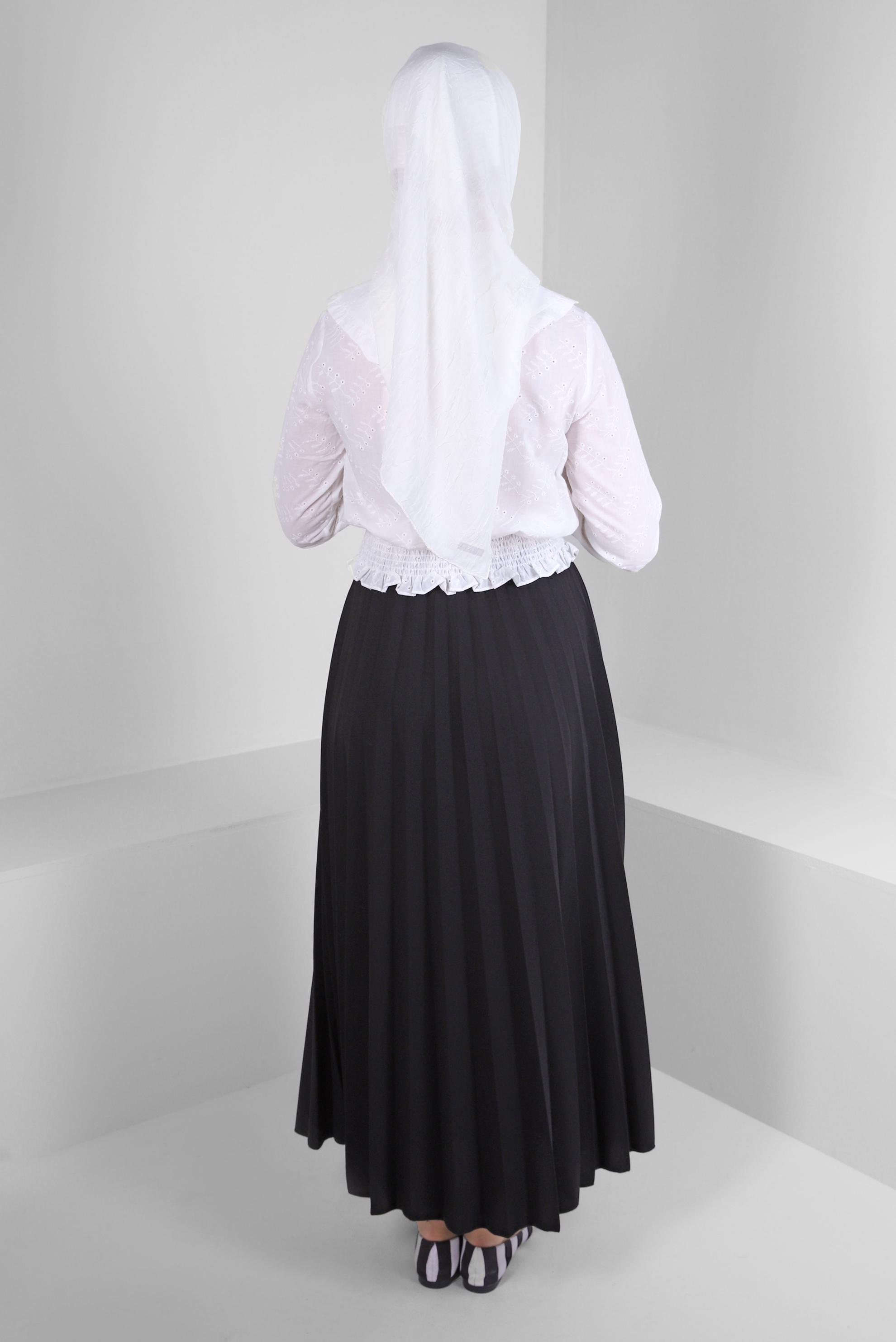 Tesettür giyim SİYAH BELİ LASTİKLİ PİLİSELİ ETEK 60402