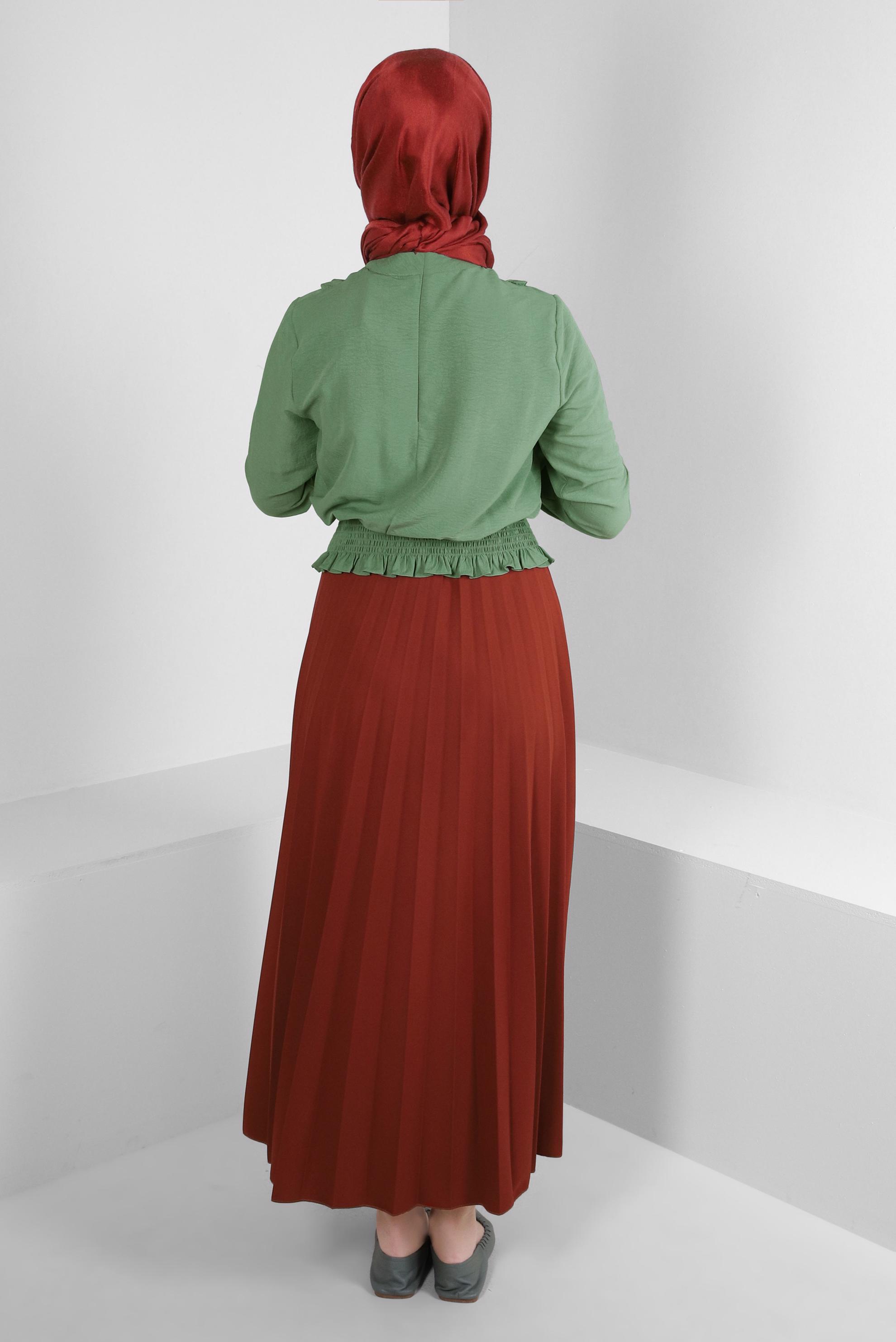 Tesettür giyim TURUNCU BELİ LASTİKLİ PİLİSELİ ETEK 60402