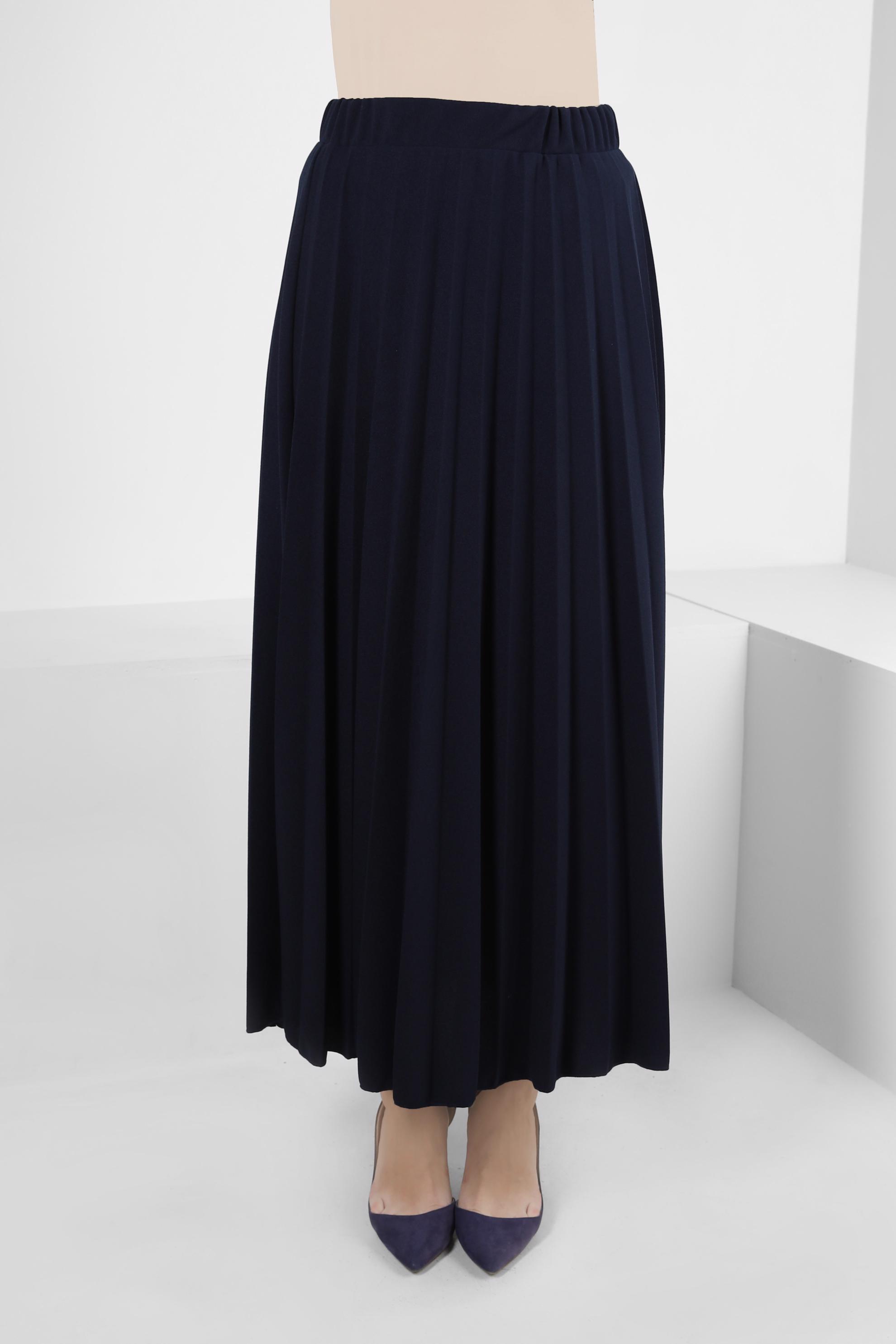 Tesettür giyim LACİVERT BELİ LASTİKLİ PİLİSELİ ETEK 60402