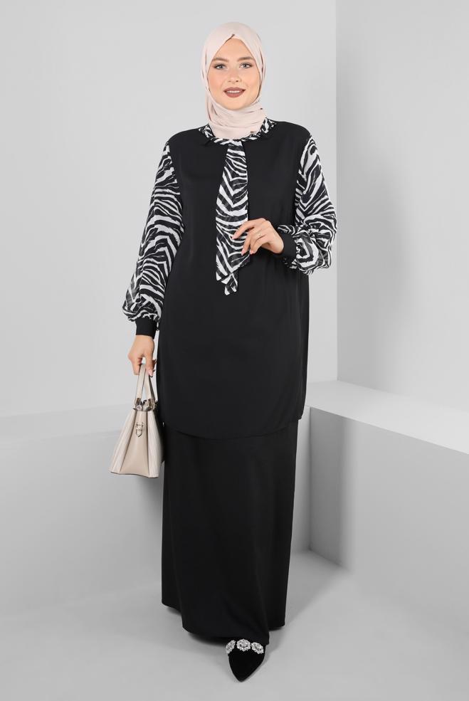 Tesettür giyim SİYAH DÜZ KESİM ETEK 60404 - ALVİNA