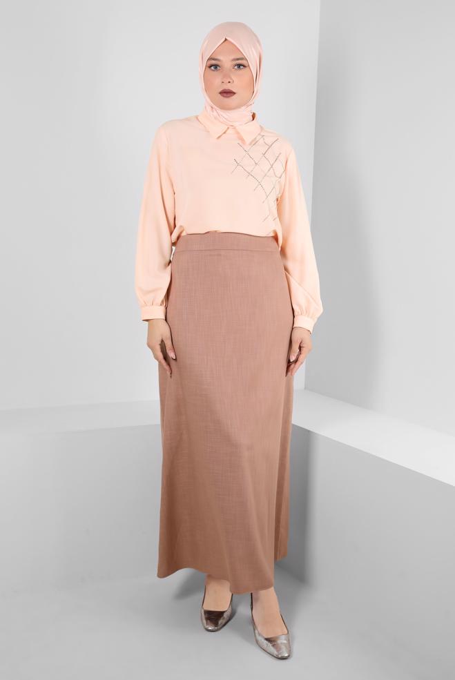 Tesettür giyim PEMBE DÜZ KESİM ETEK 60404 - ALVİNA