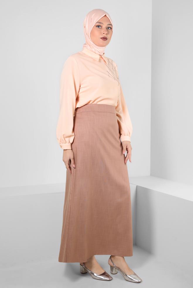 Tesettür giyim PEMBE DÜZ KESİM ETEK 60404 - ALVİNA