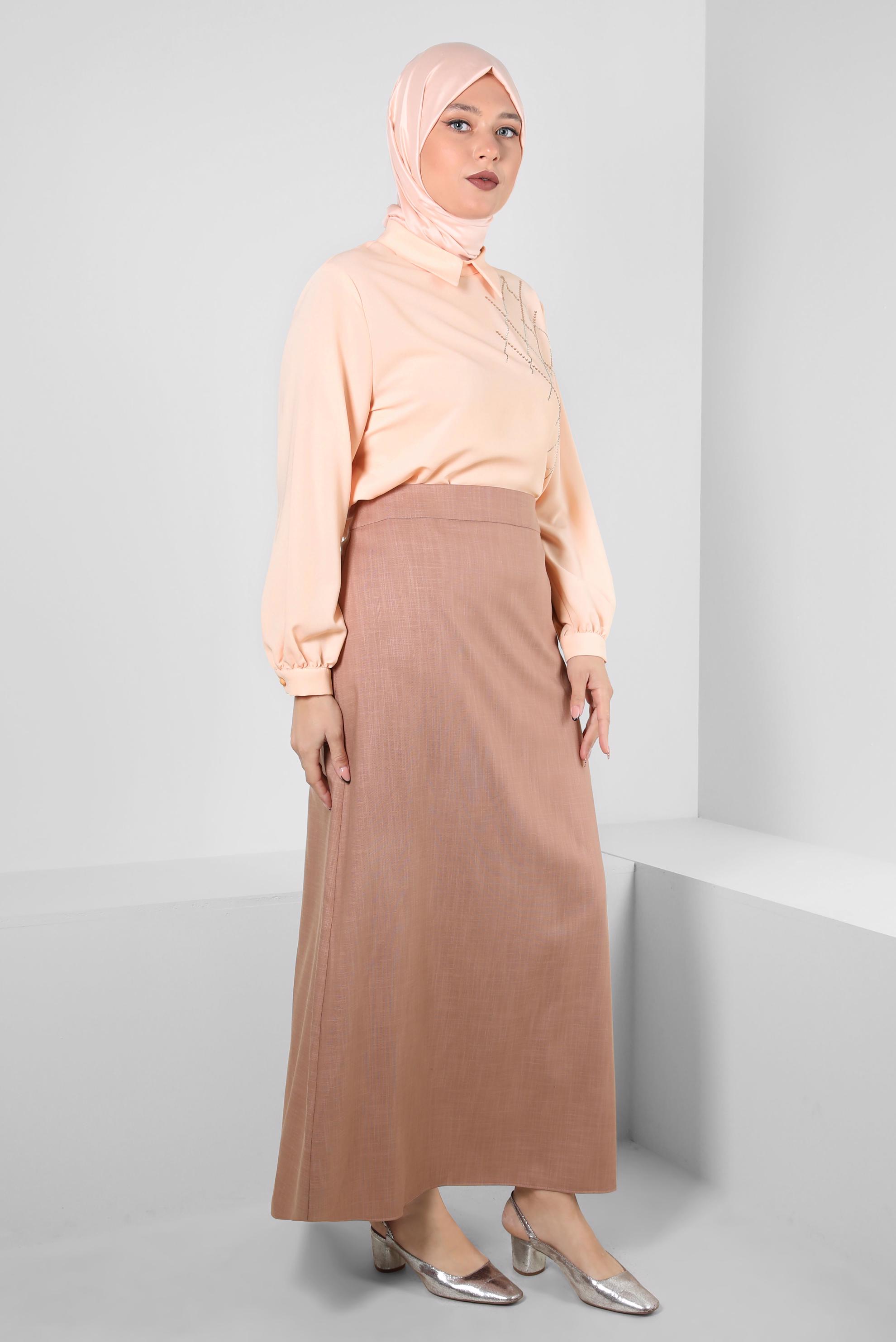 Tesettür giyim PEMBE DÜZ KESİM ETEK 60404