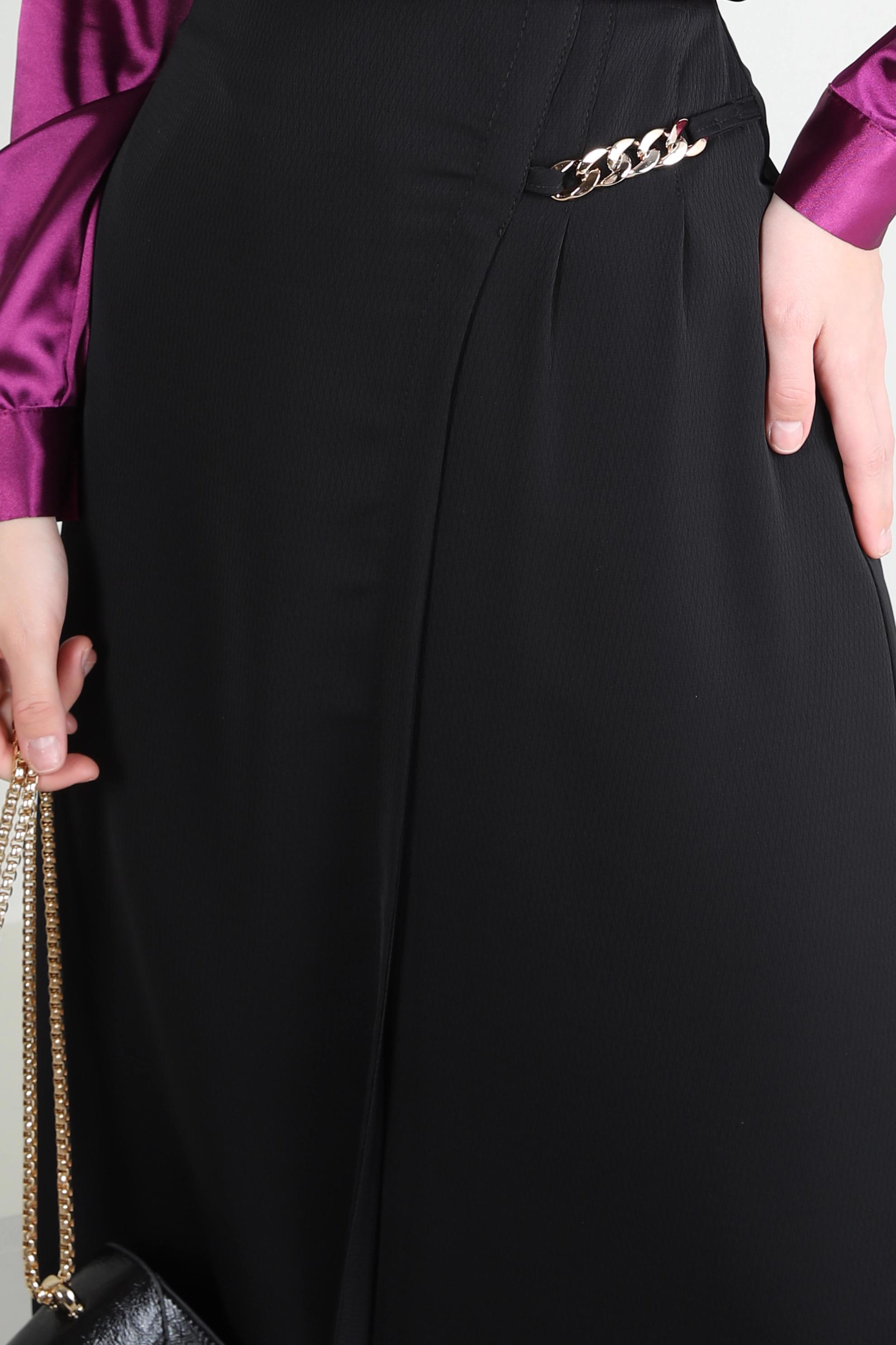 Tesettür giyim SİYAH ZİNCİR DETAYLI DÜZ KESİM ETEK 60405