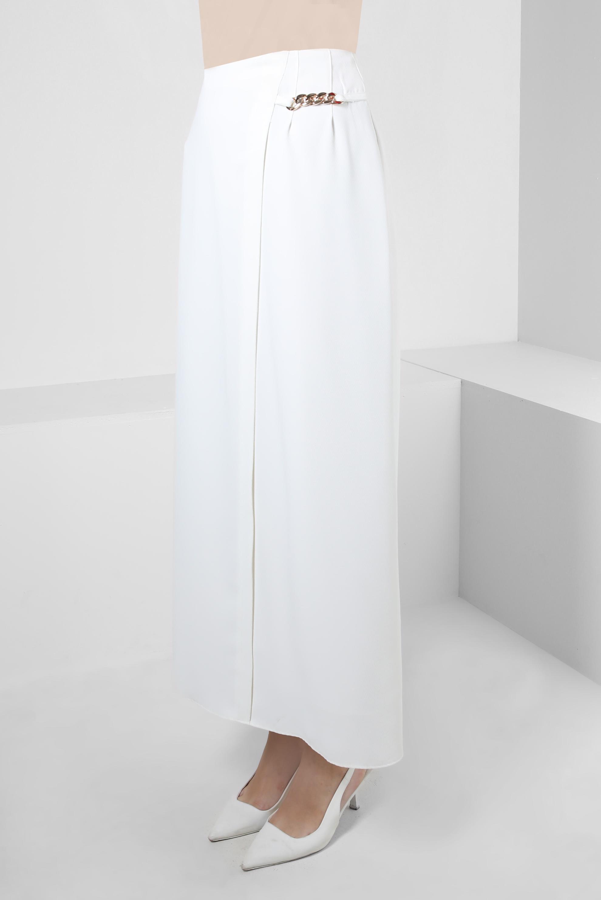 Tesettür giyim BEYAZ ZİNCİR DETAYLI DÜZ KESİM ETEK 60405