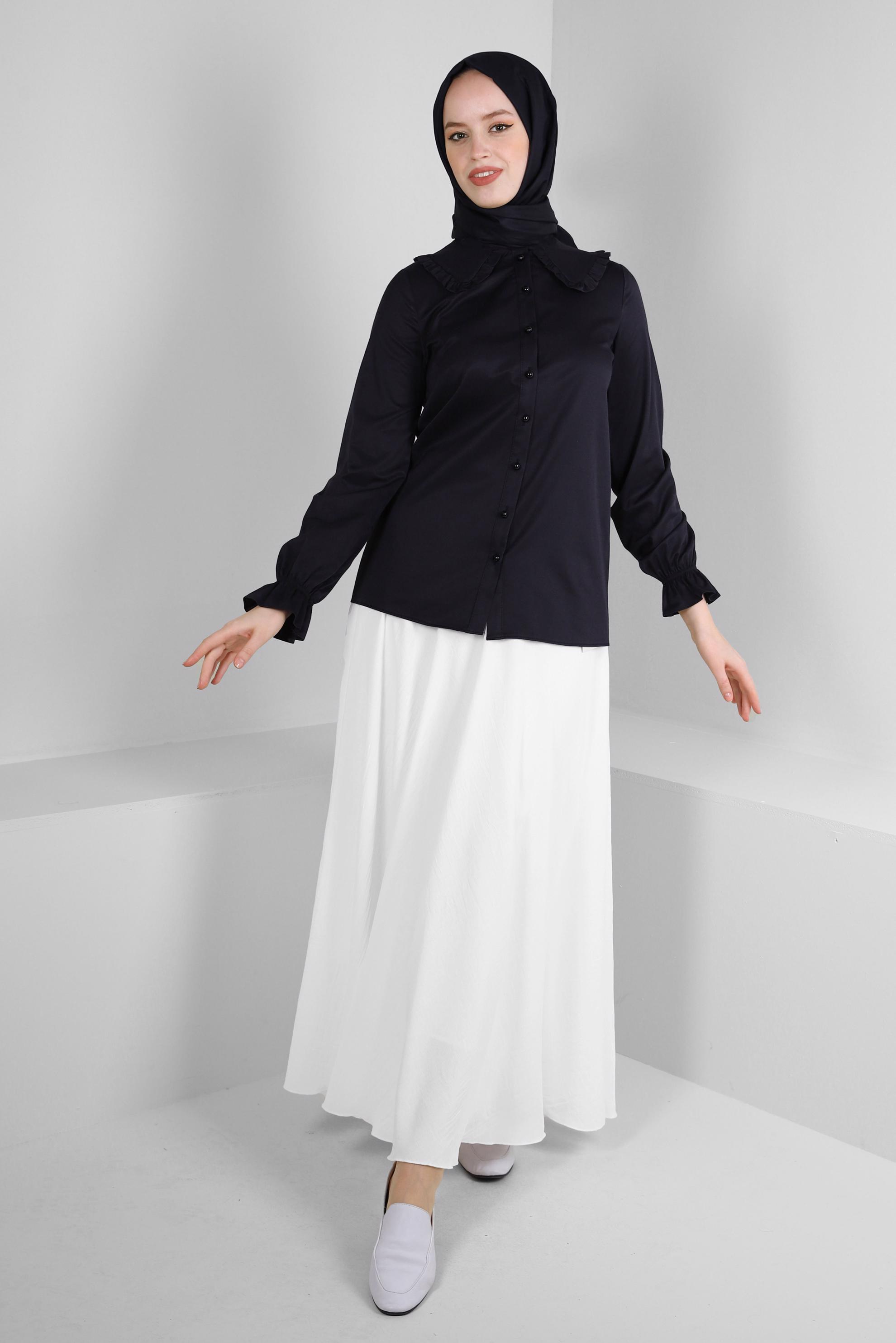 Tesettür giyim BEYAZ KEMERLİ VOLANLI ETEK 60407