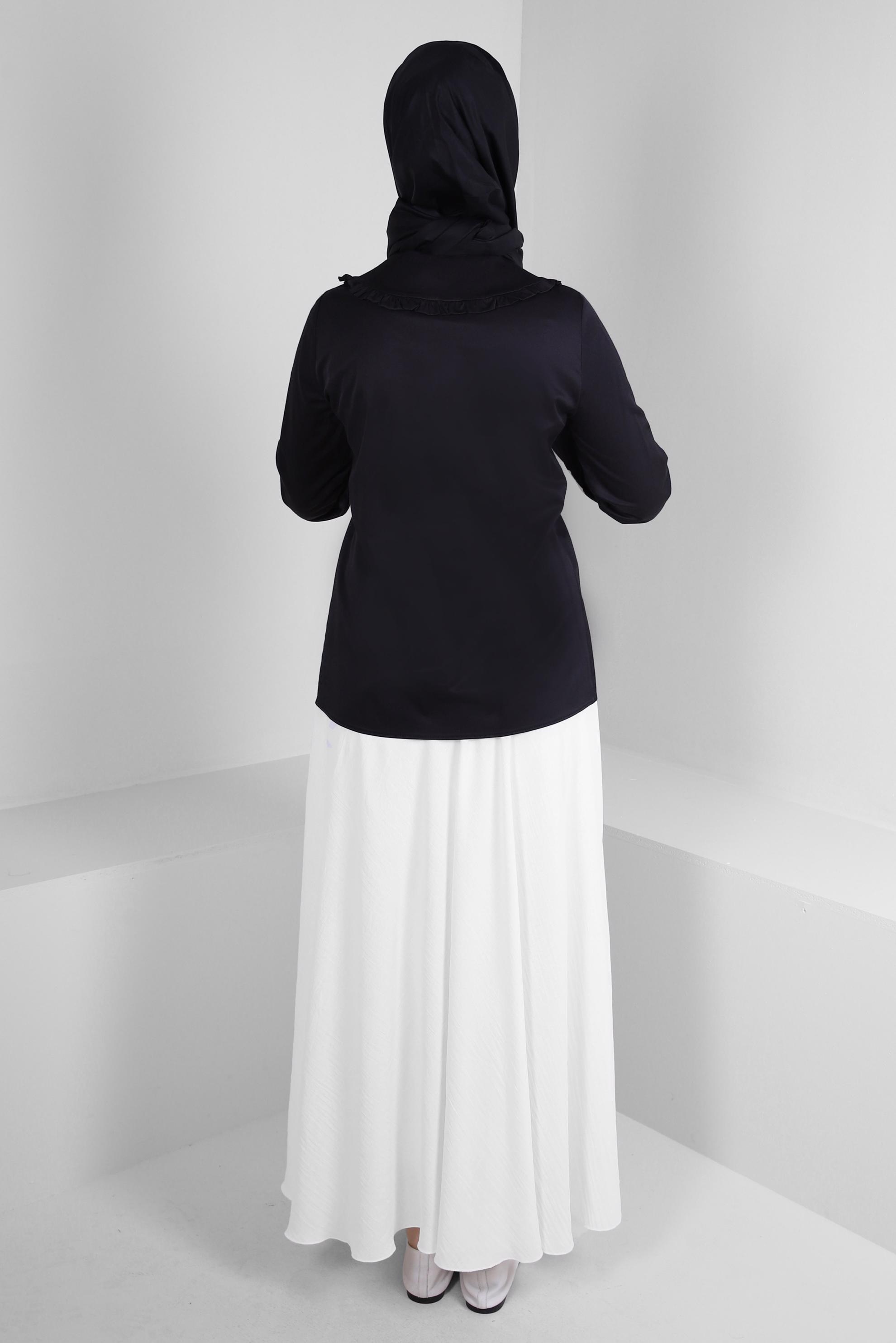 Tesettür giyim BEYAZ KEMERLİ VOLANLI ETEK 60407