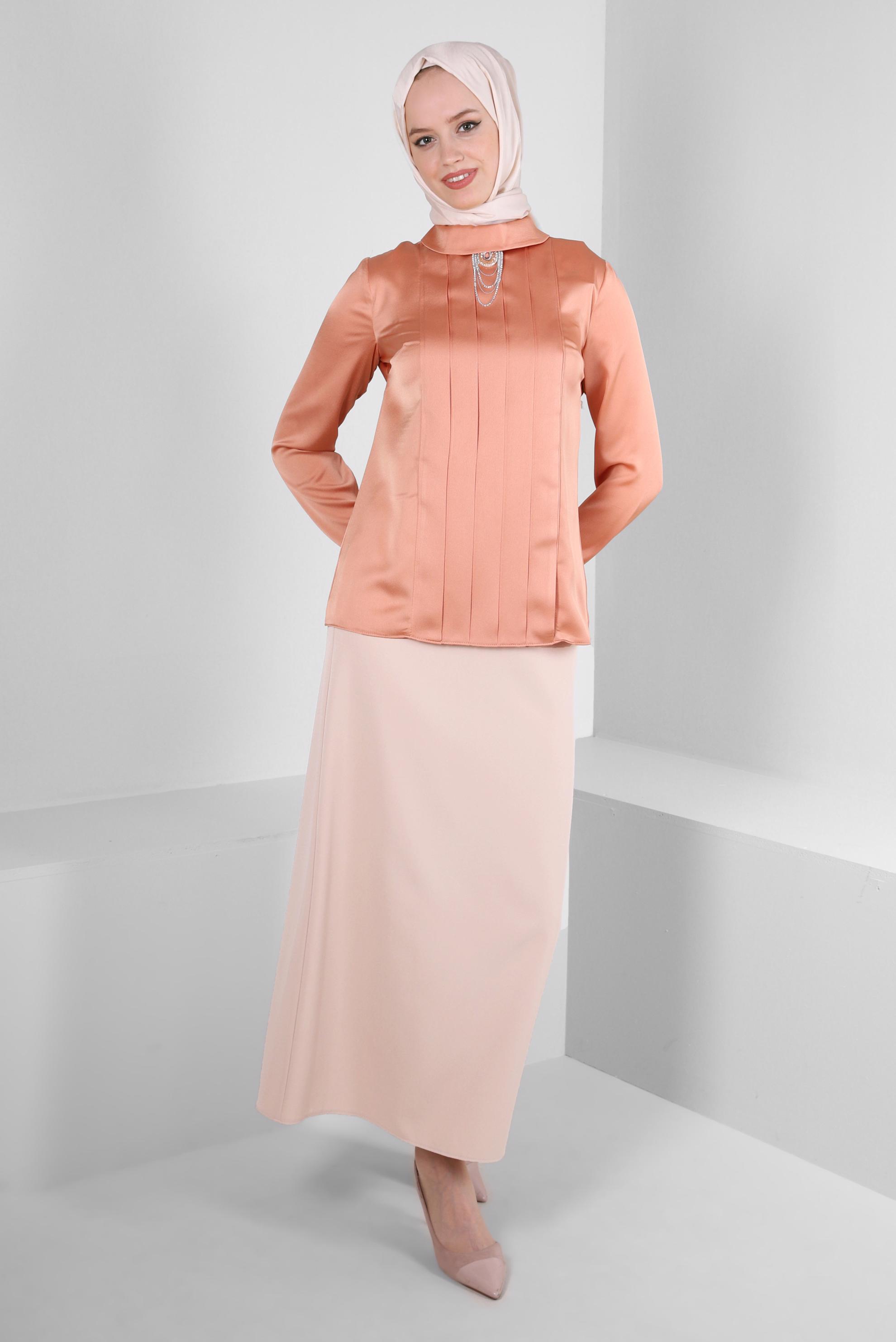 Tesettür giyim BEJ KEMERLİ DÜZ KESİM ETEK 60408