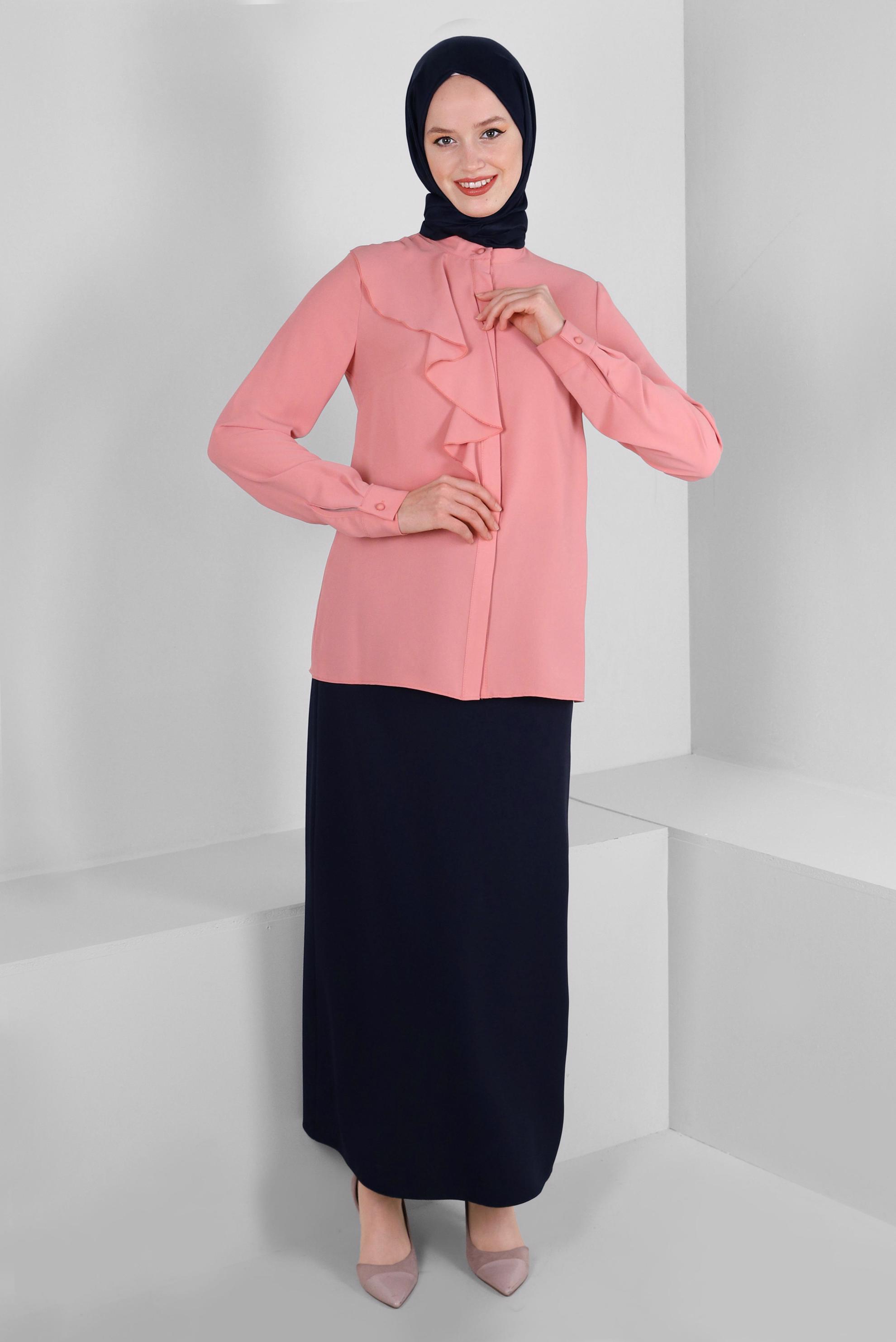 Tesettür giyim LACİVERT KEMERLİ DÜZ KESİM ETEK 60408