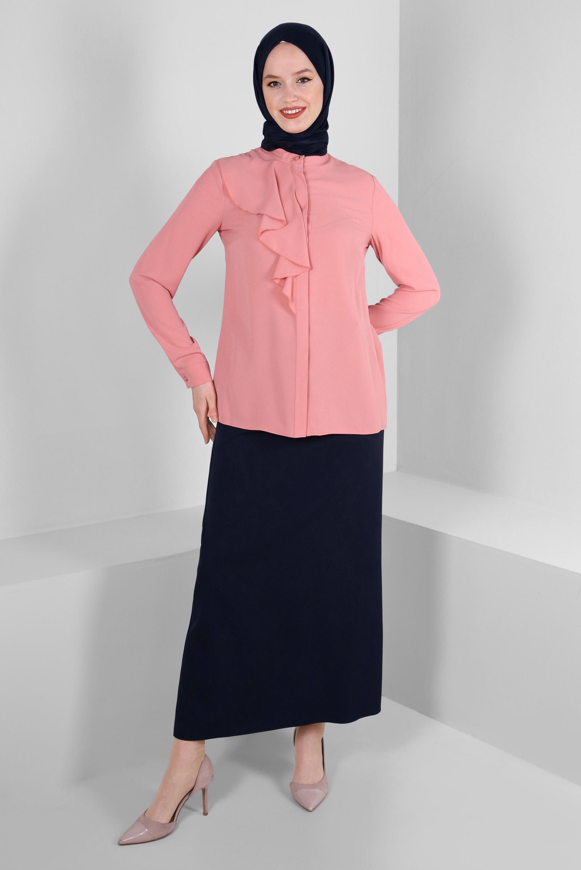 Tesettür giyim LACİVERT KEMERLİ DÜZ KESİM ETEK 60408