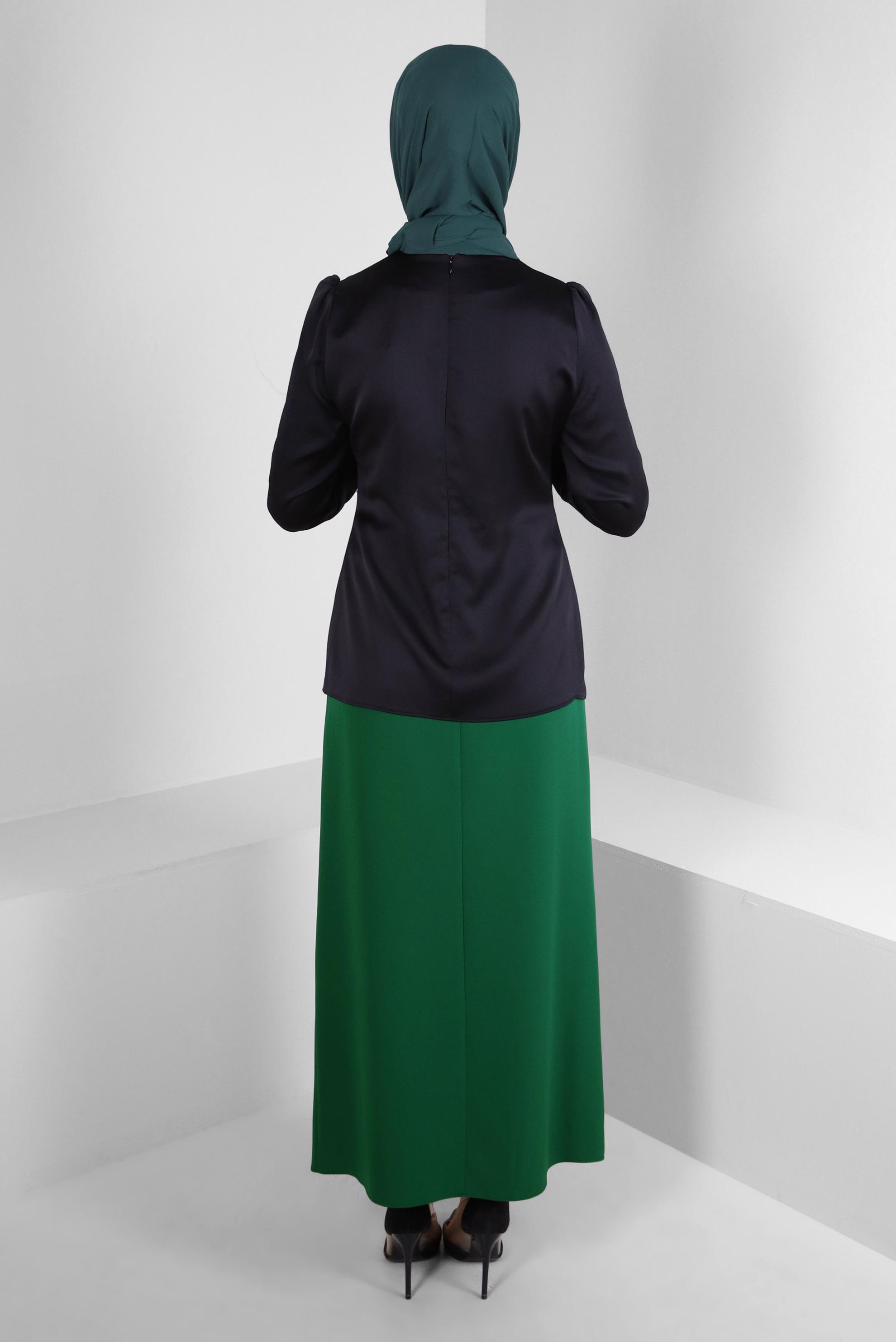 Tesettür giyim YEŞİL KEMERLİ DÜZ KESİM ETEK 60408