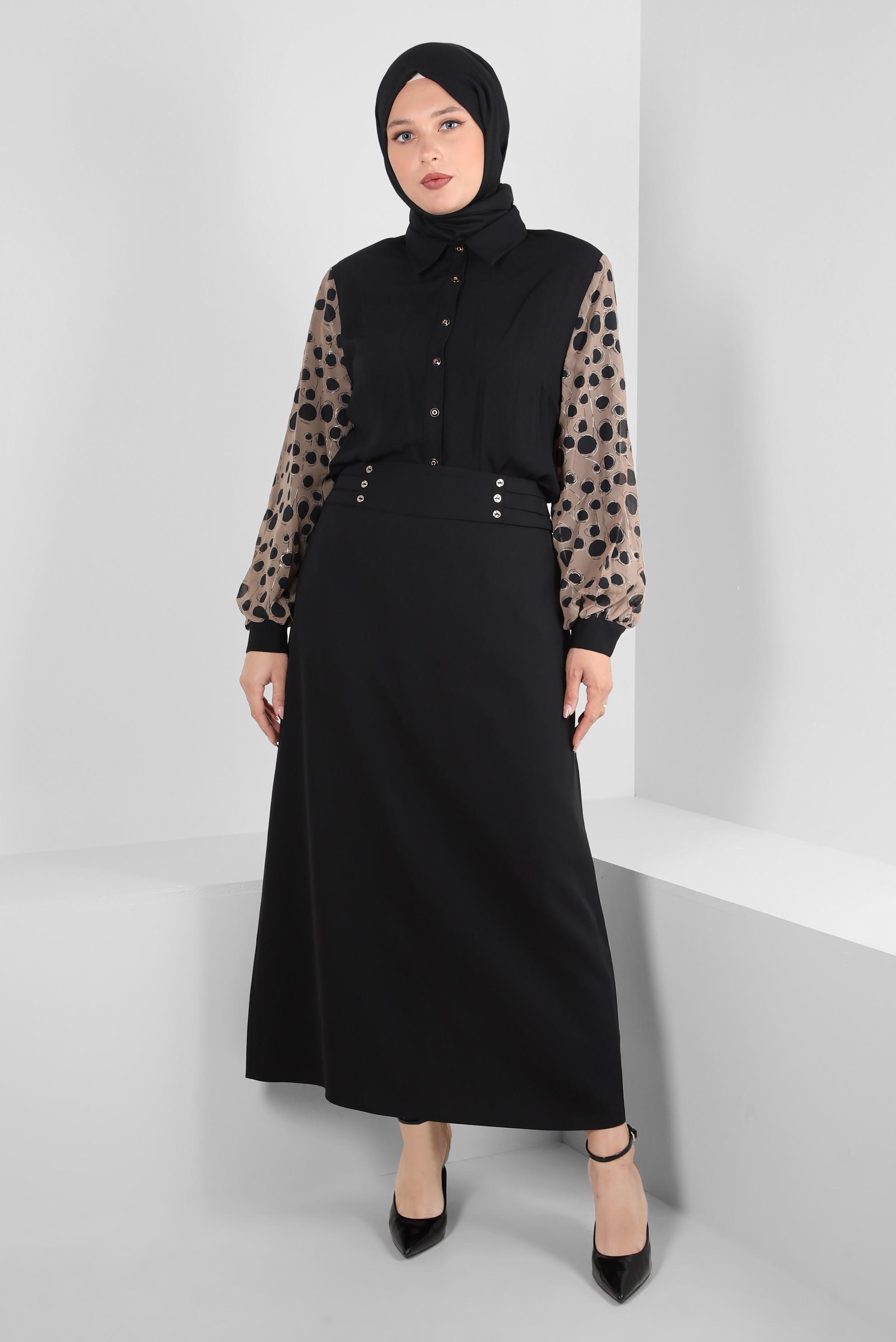 Vêtements hijab NOIR DÉTAIL BOUTONS A JUPE EN LIN 60410