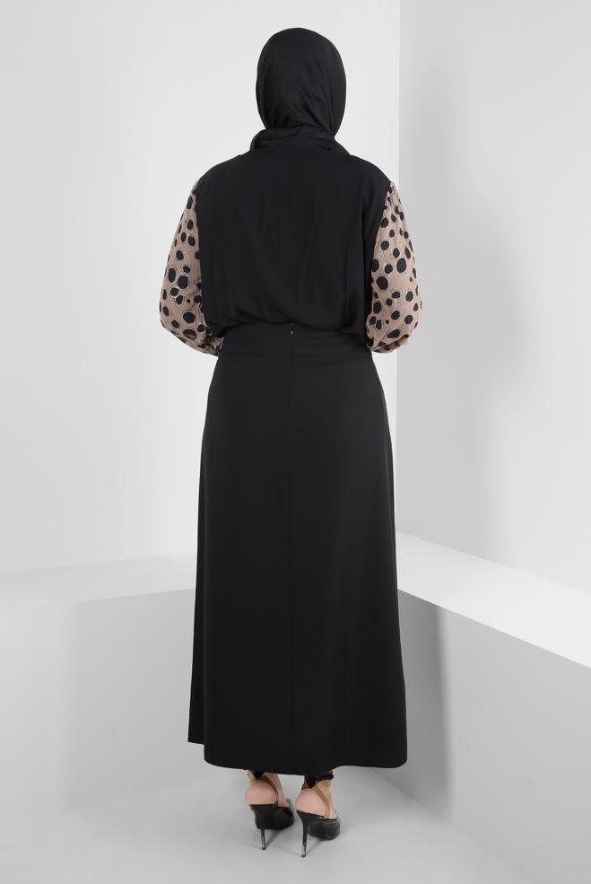 Tesettür giyim SİYAH DÜĞME DETAYLI A KESİM ETEK 60410 - ALVİNA
