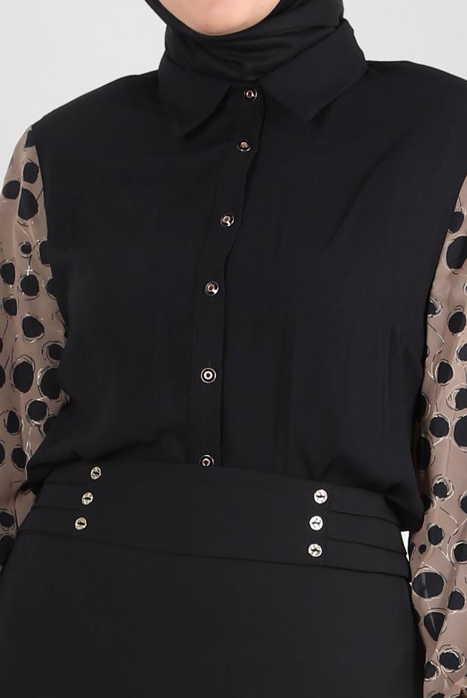 Tesettür giyim SİYAH DÜĞME DETAYLI A KESİM ETEK 60410 - ALVİNA